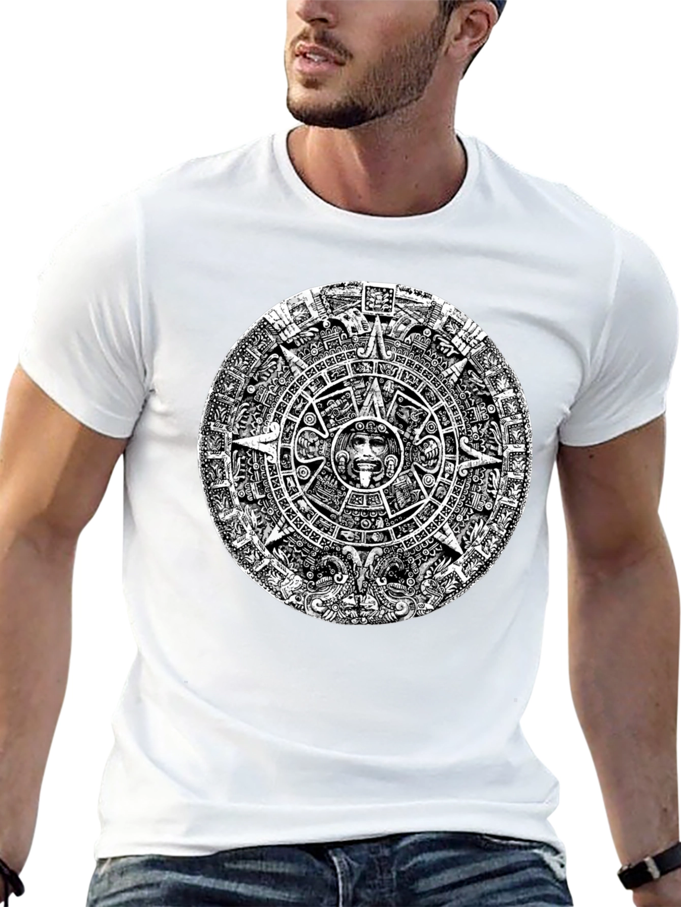 Black Aztec Calendar Graphic Tee - Black view 13