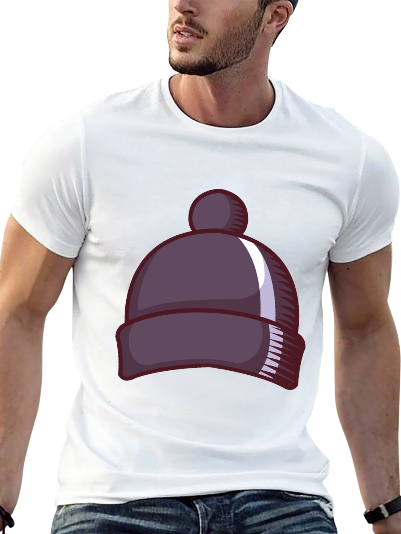 Black Cartoon Beanie Graphic Tee - Stylish Black T-Shirt view 13
