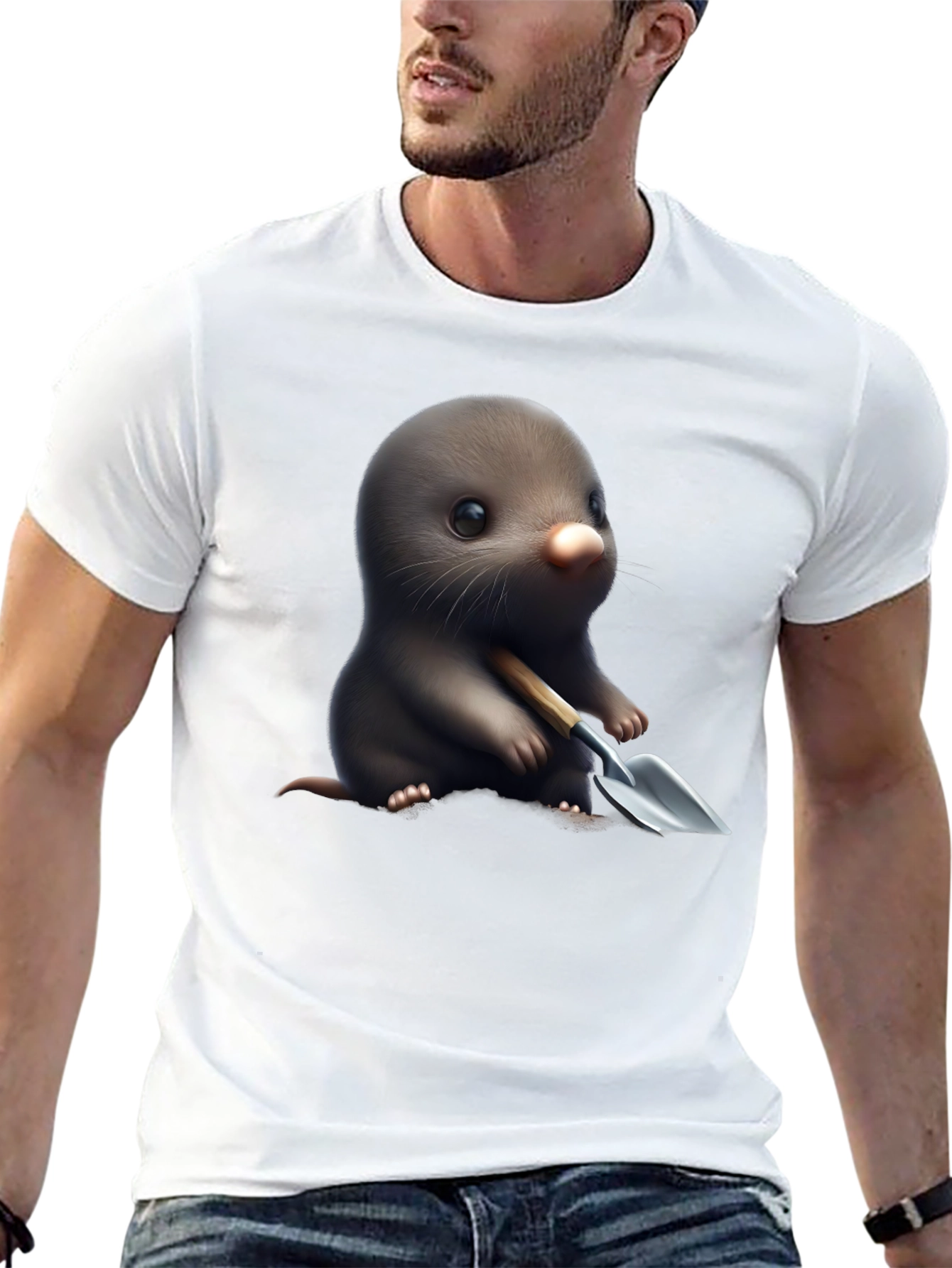 Black Cute Mole with Shovel Graphic T-Shirt view 13