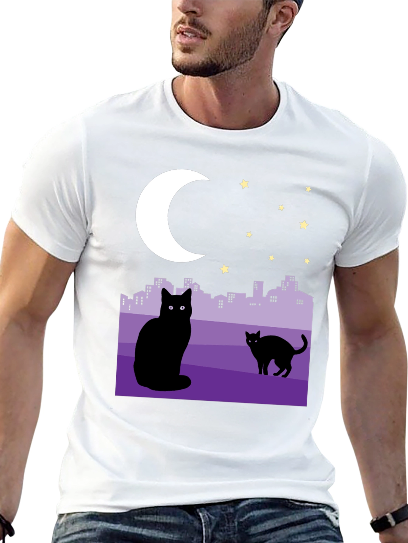 Black Cats Under the Moon Graphic T-Shirt view 13