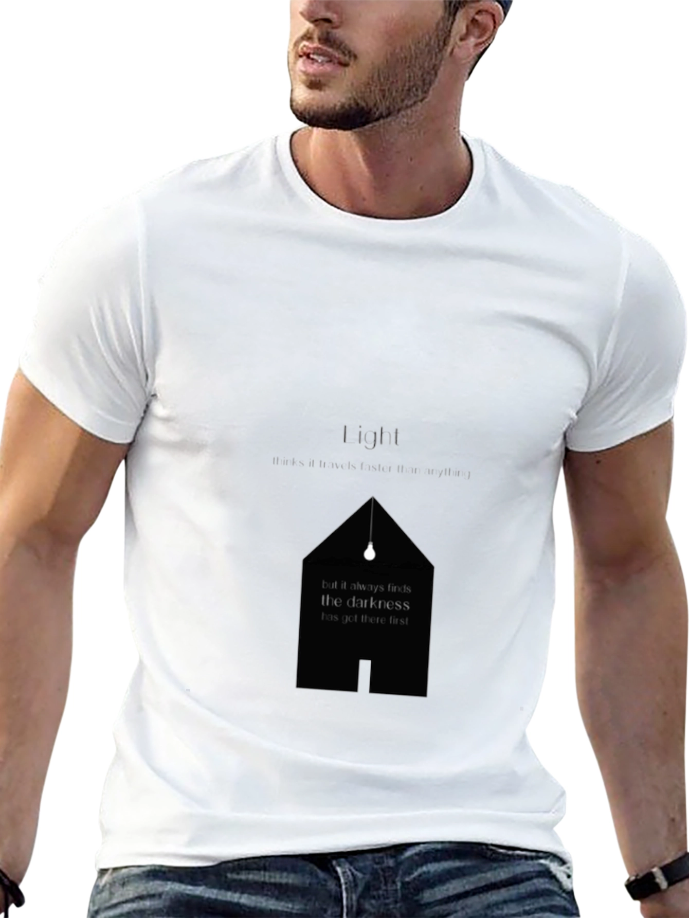 Black Modern 'Light' Graphic Print Black T-Shirt view 13