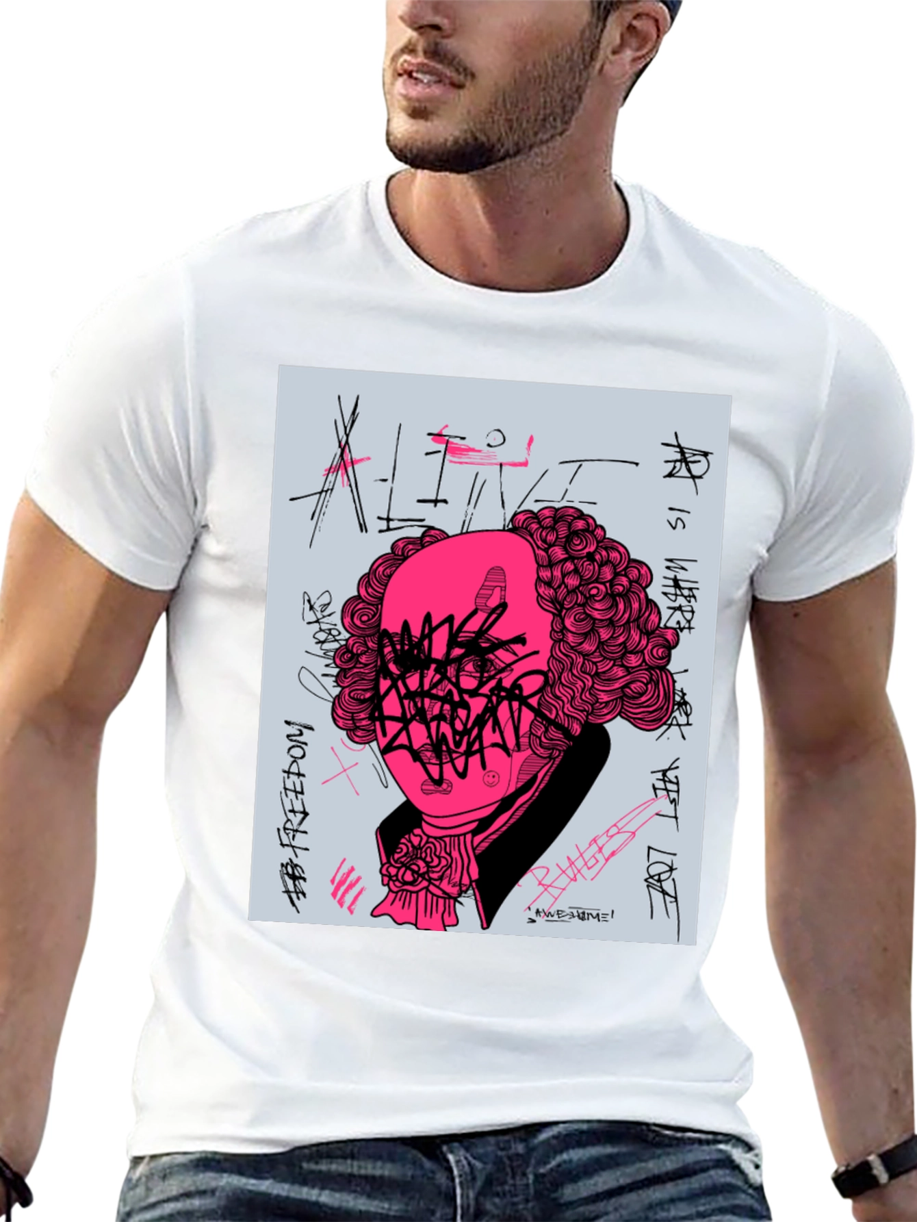 Black Graphic Print T-Shirt - Street Art Design view 13