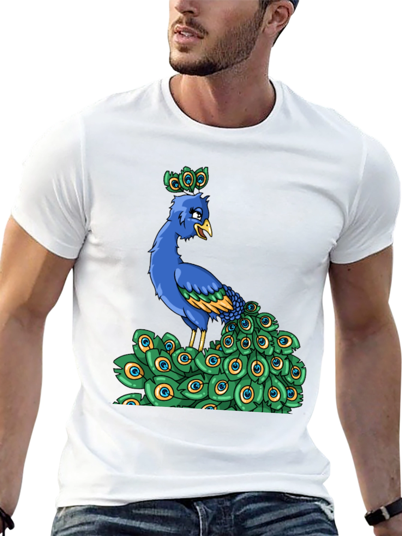 Black Peacock Cartoon Graphic Tee view 13