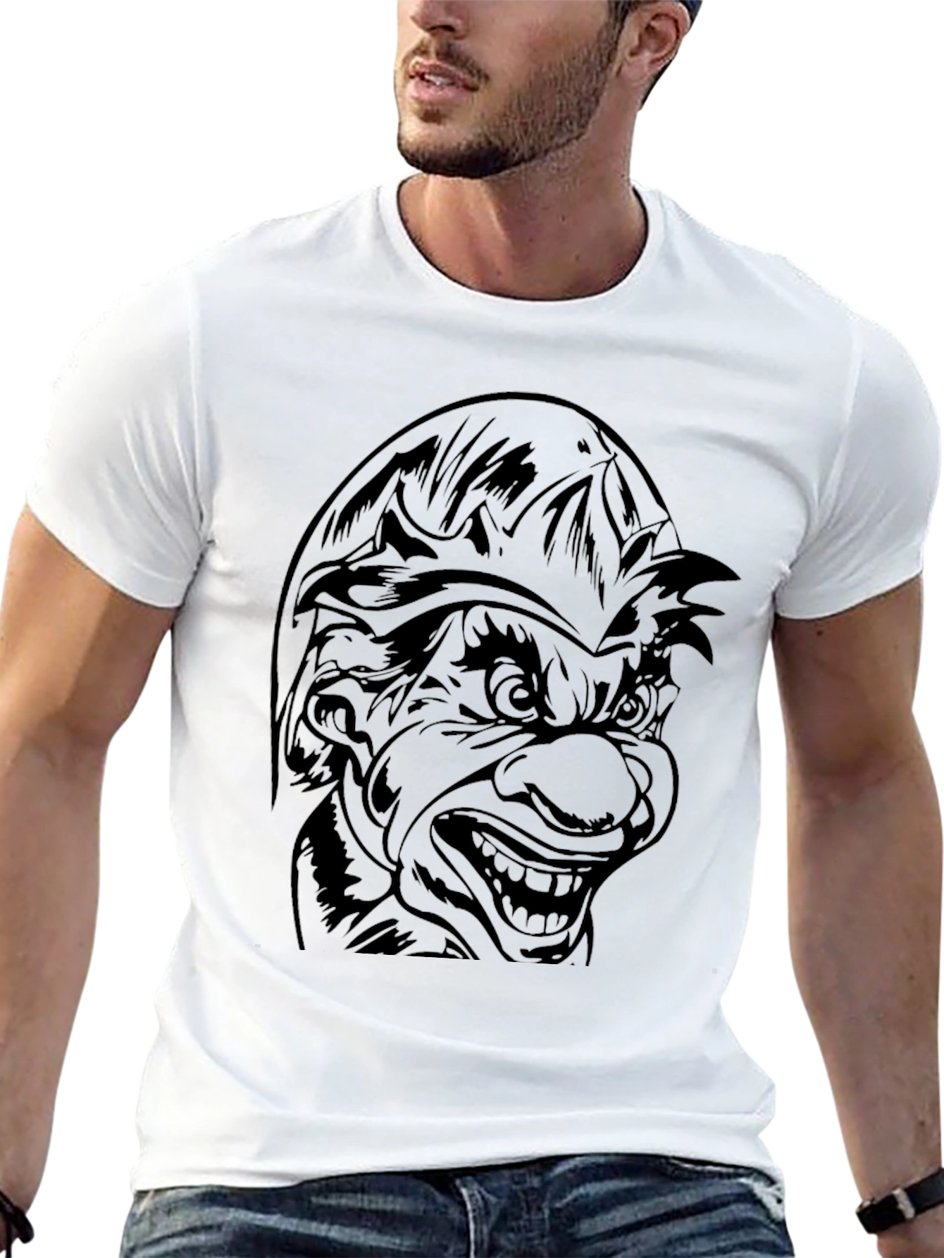 Black Men's Black T-Shirt - Goblin Face Graphic Tee view 13