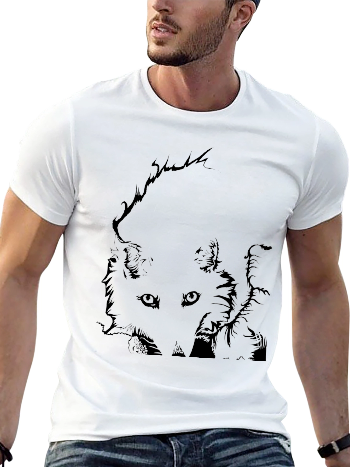 Black Black T-Shirt with Fox Graphic Print for Men view 13