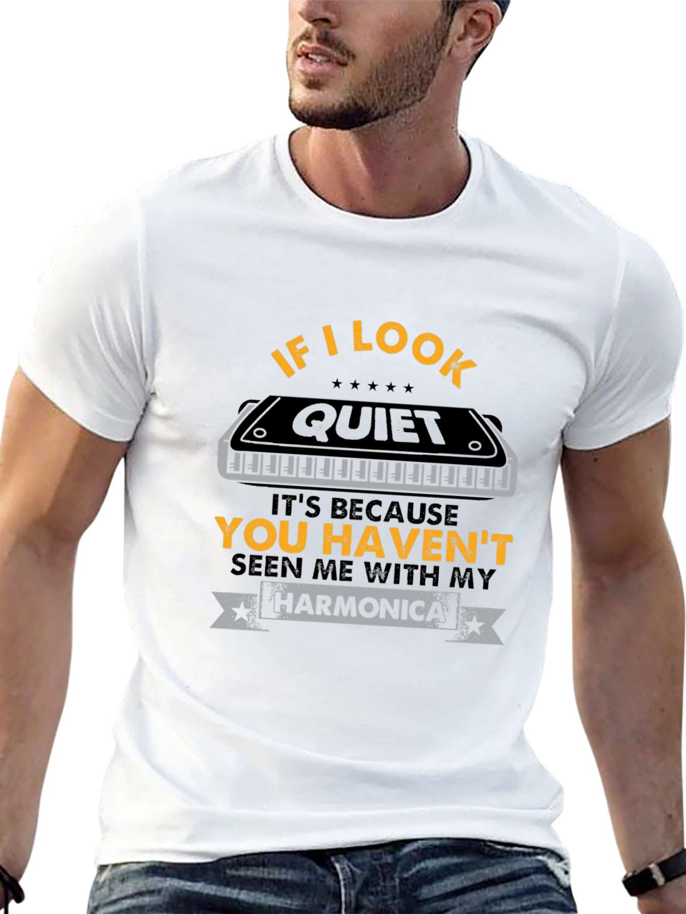Black If I Look Quiet Harmonica T-Shirt view 13