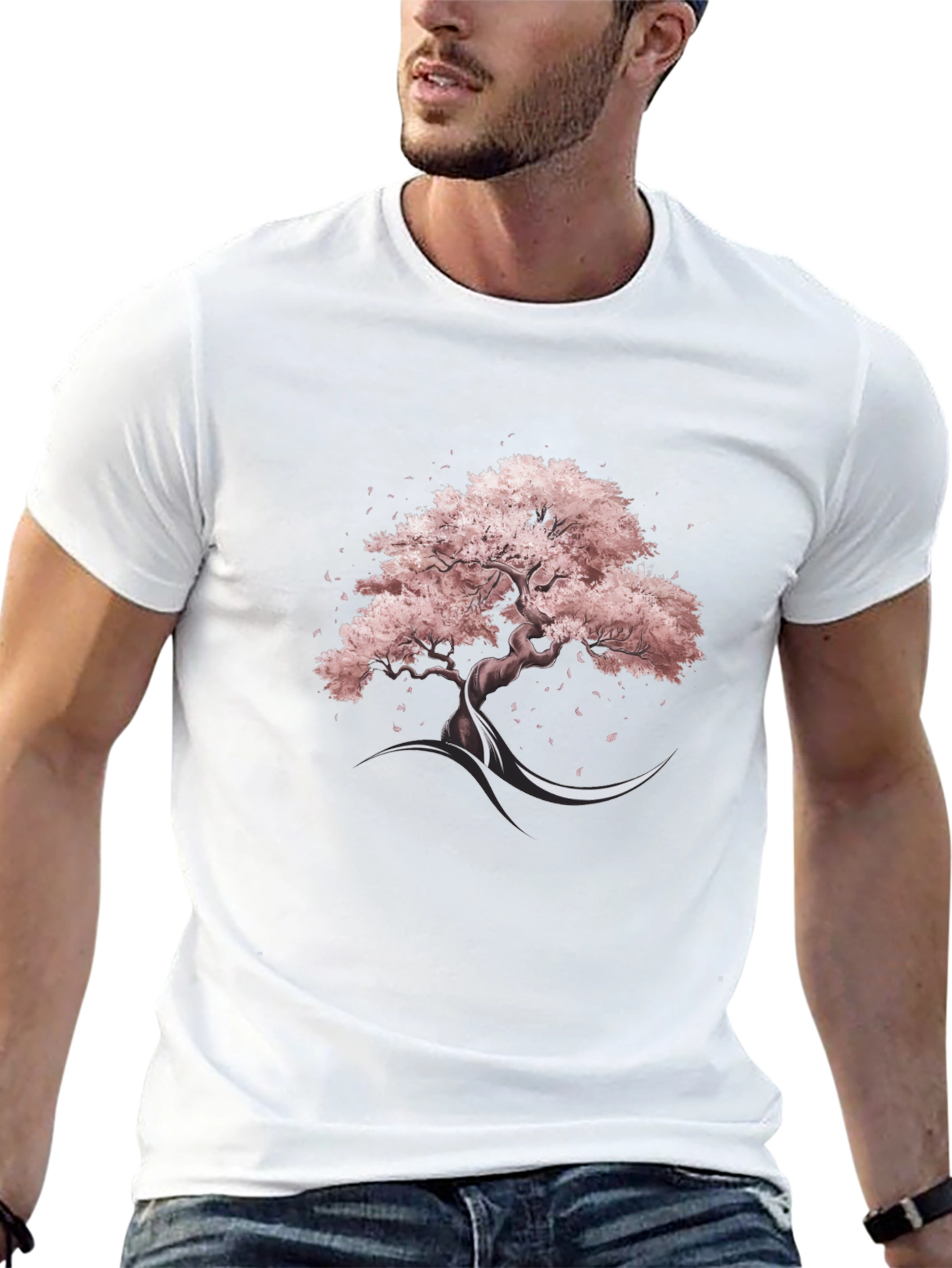 Black Sakura Tree Graphic Tee - Black Cotton Blend view 13