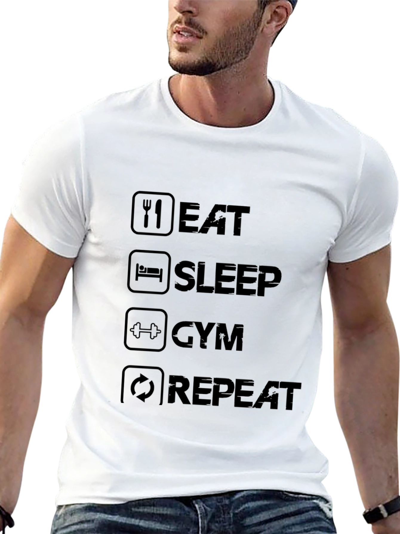 Black Eat Sleep Gym Repeat Black Graphic Tee view 13