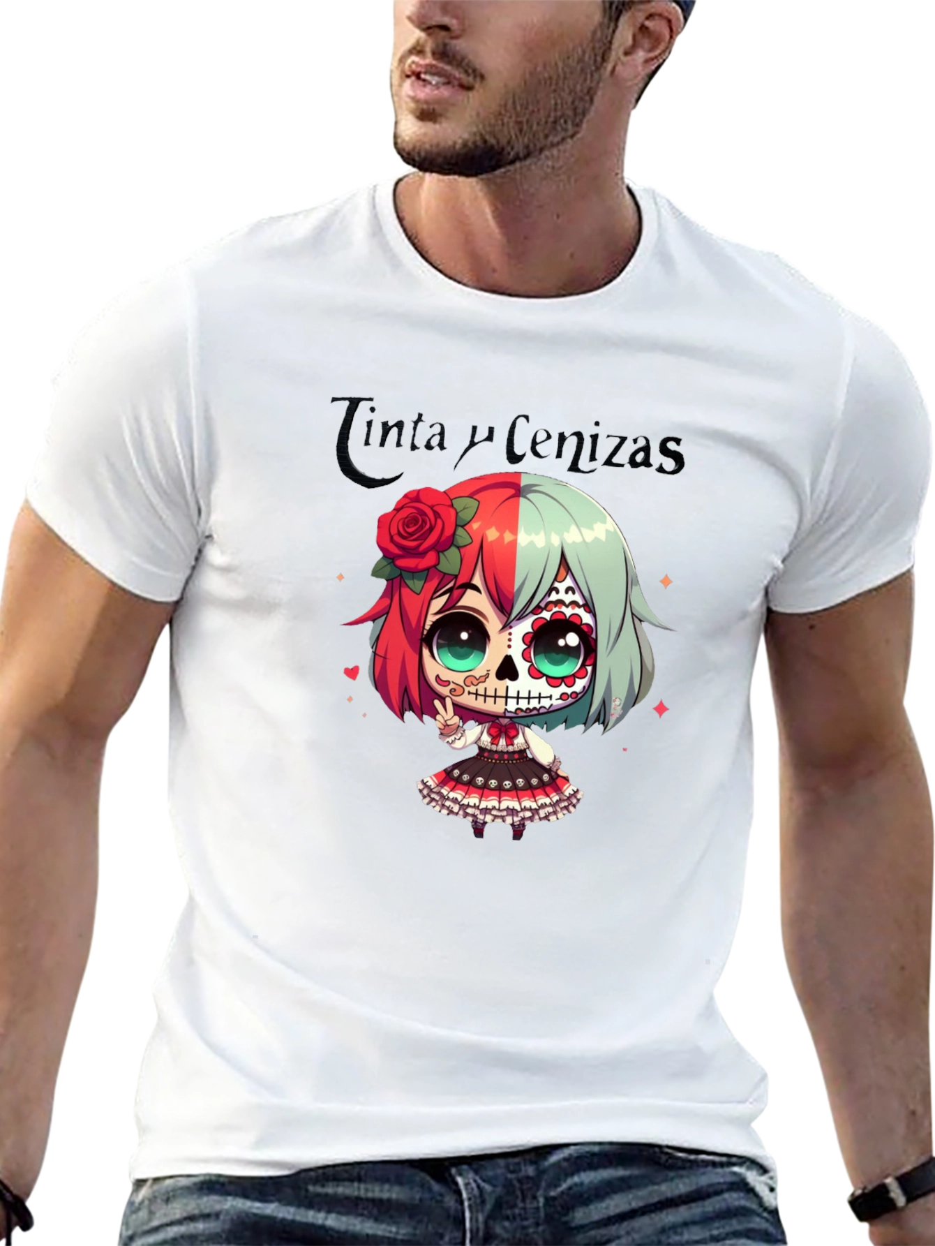 Black Sugar Skull Girl Anime T-Shirt view 13