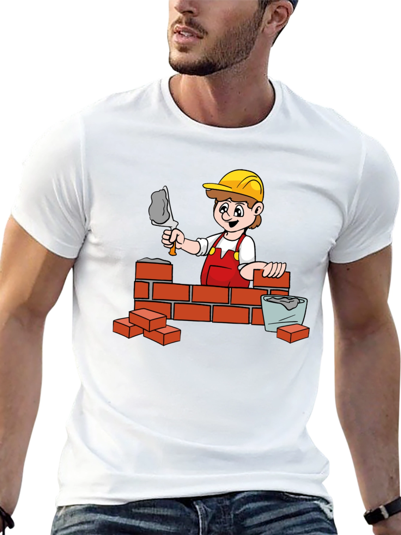 Black Construction Cartoon Graphic T-Shirt view 13