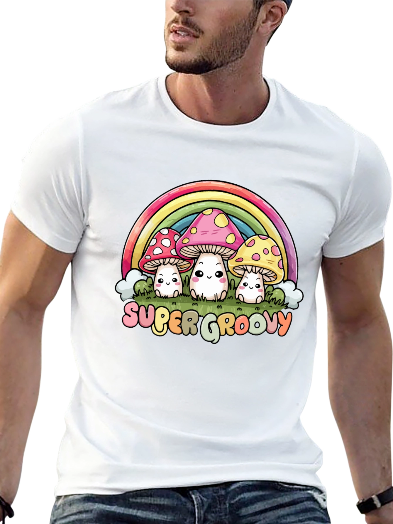 Black Super Groovy Mushroom Rainbow Graphic Tee view 13