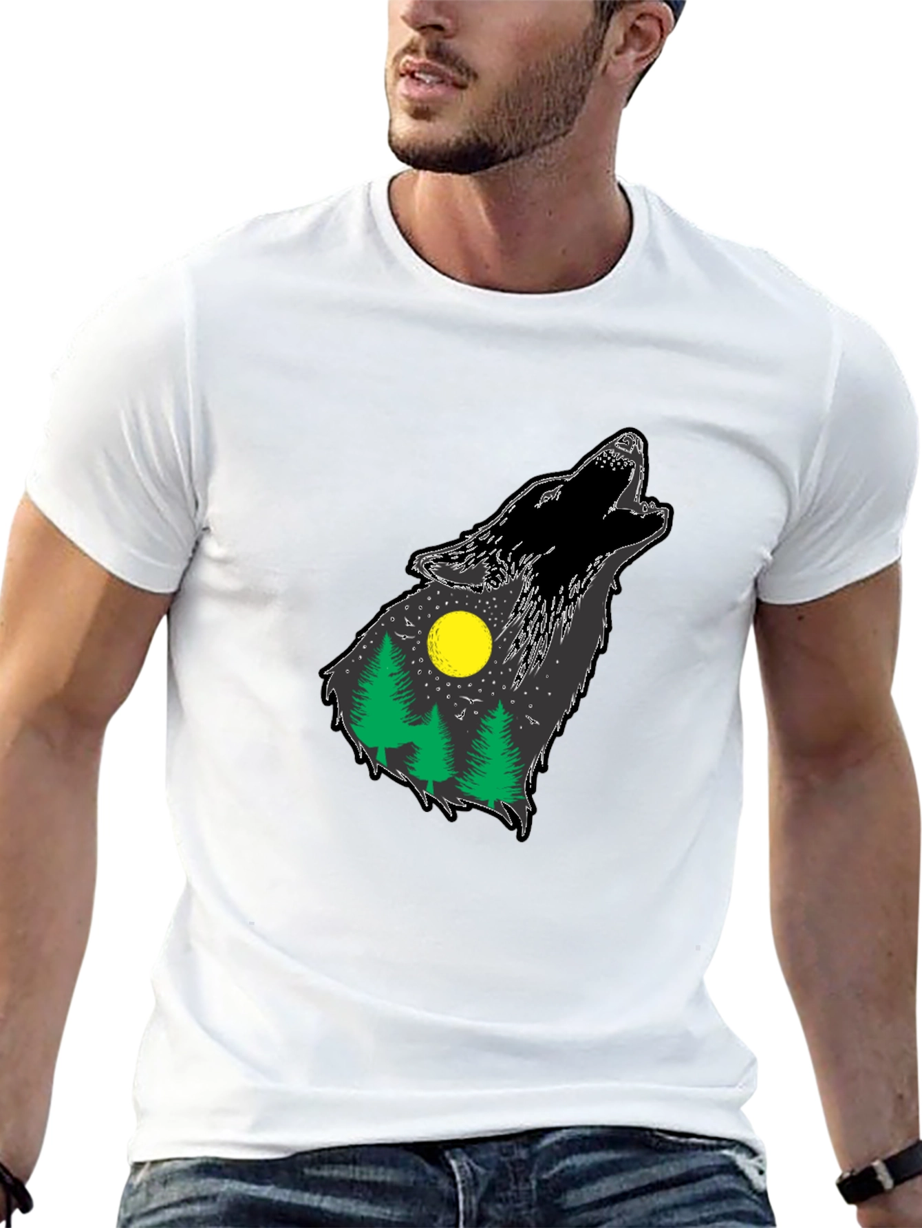 Black Wolf Howling Forest T-Shirt - Black view 13