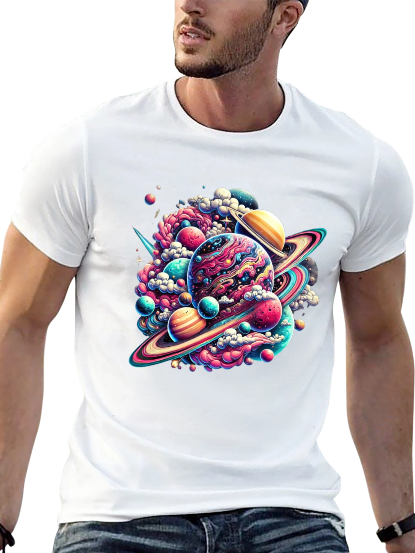 Black Cosmic Planet Graphic Tee - Black Cotton Comfort view 13