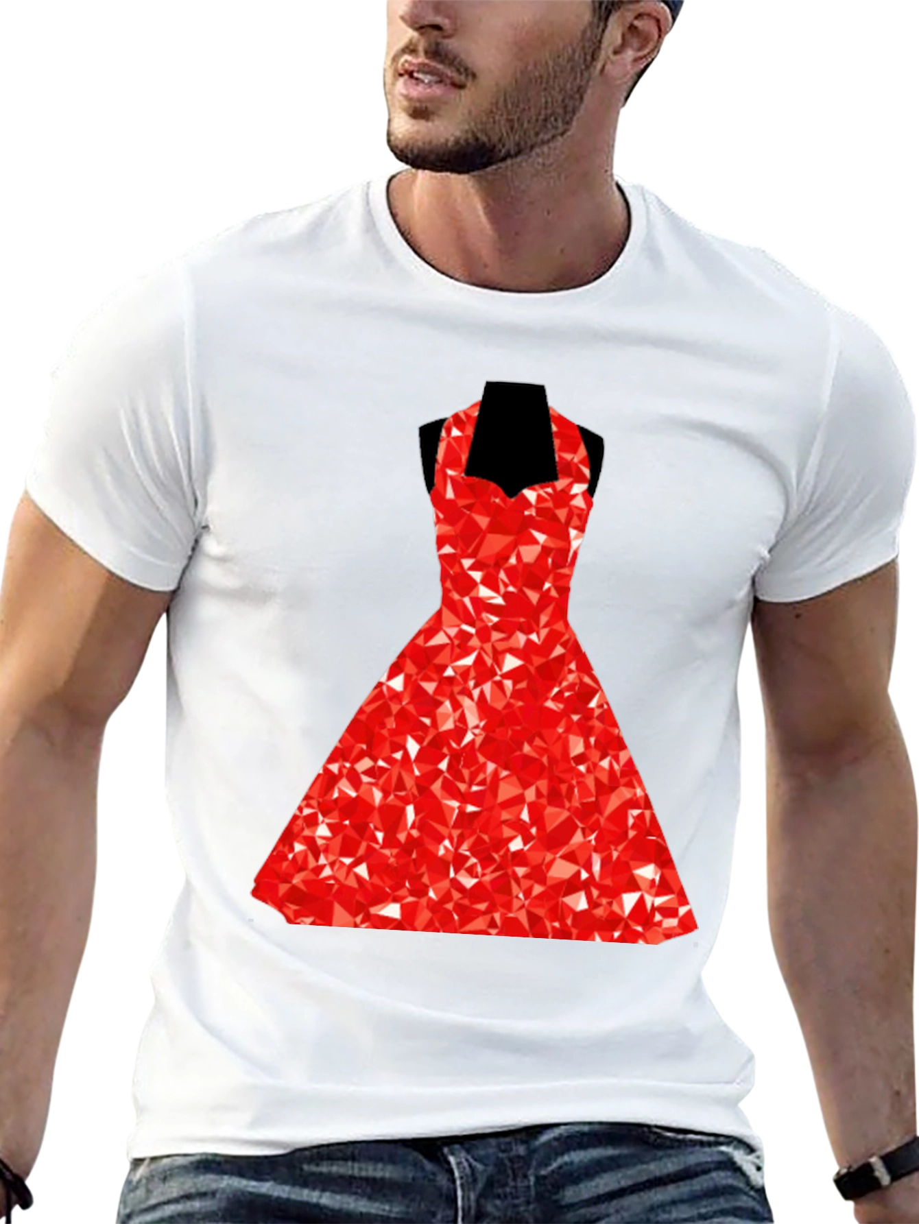 Black Geometric Red Dress Graphic T-Shirt view 13