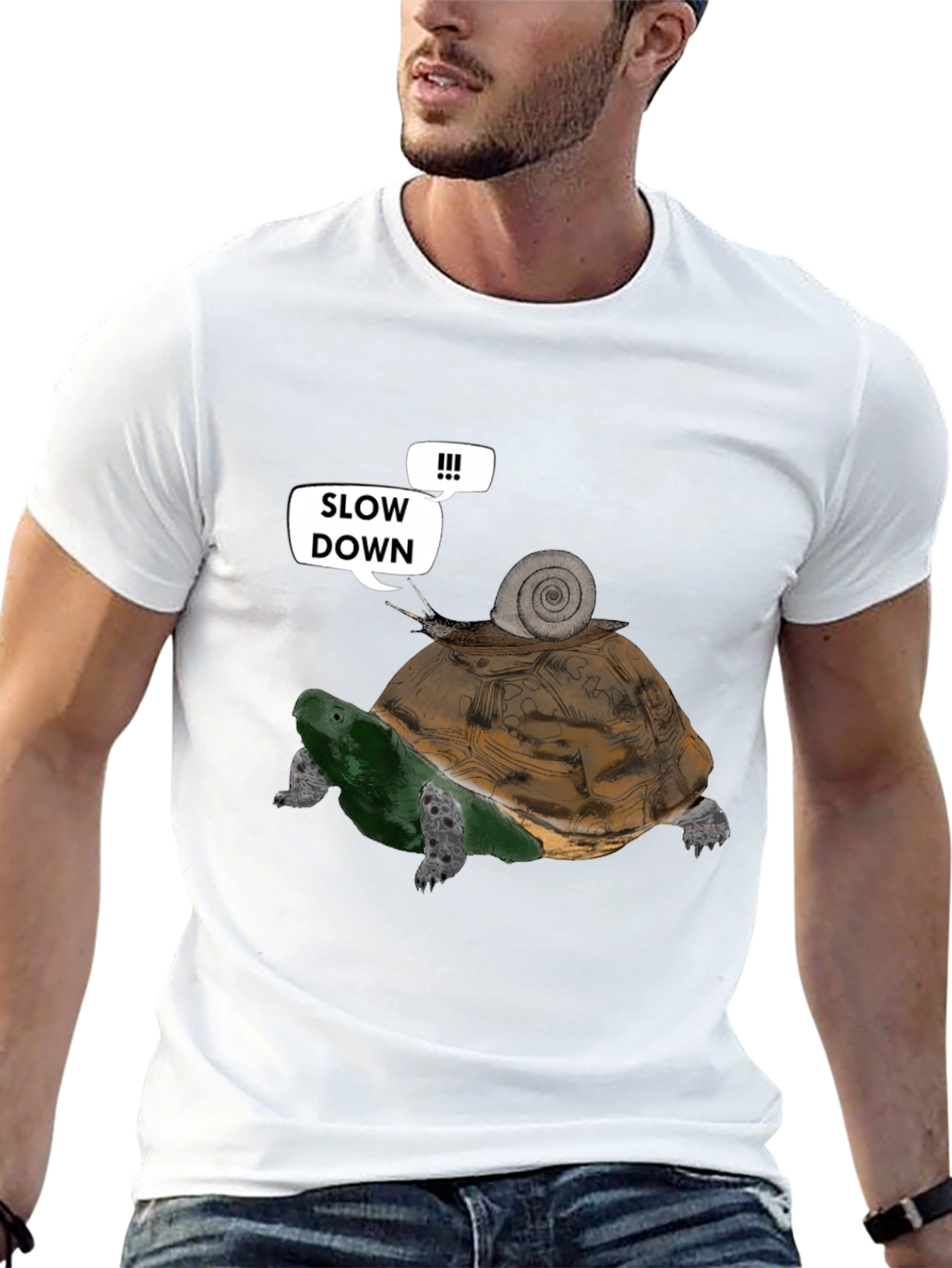 Black Slow Down Funny Turtle and Snail Graphic T-Shirt view 13