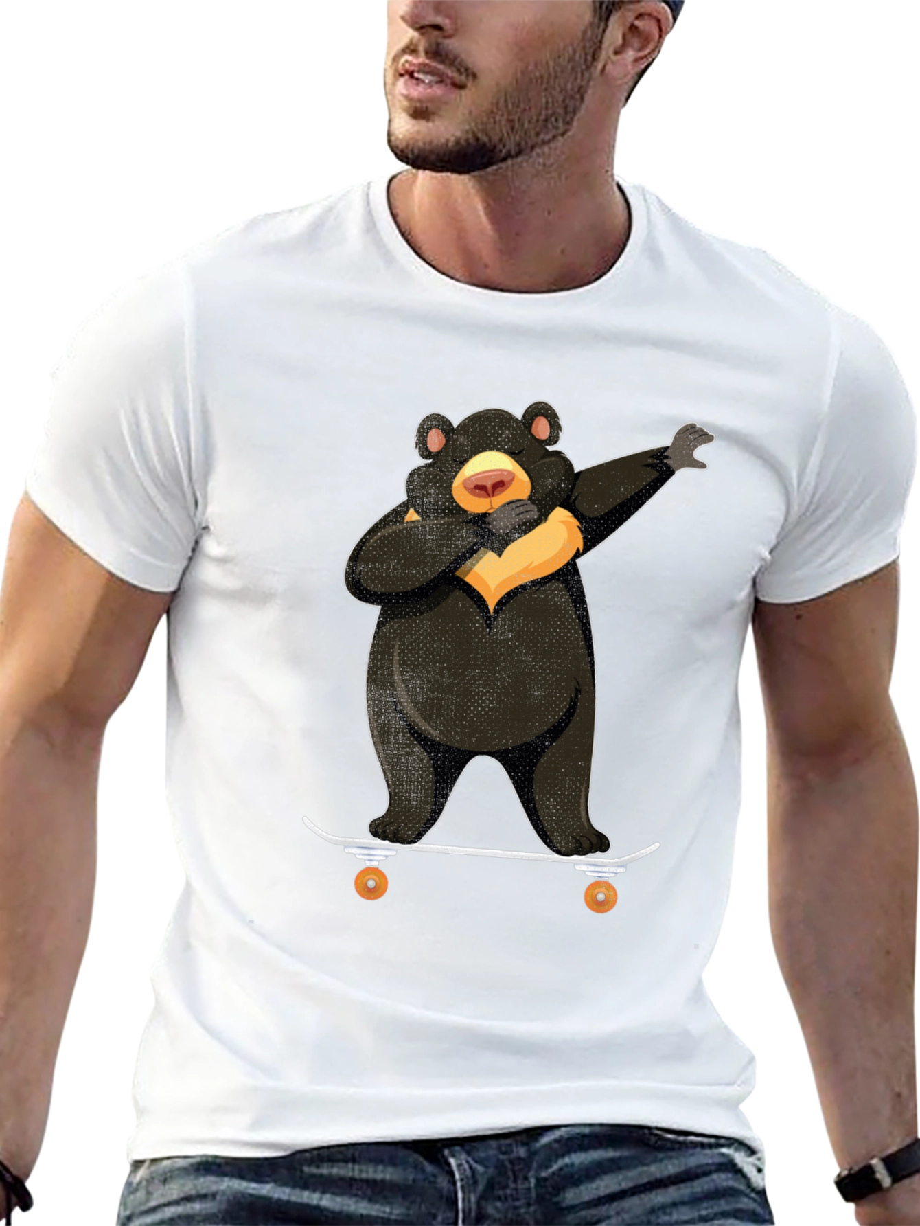 Black Dabbing Bear Skateboard Graphic T-Shirt view 13