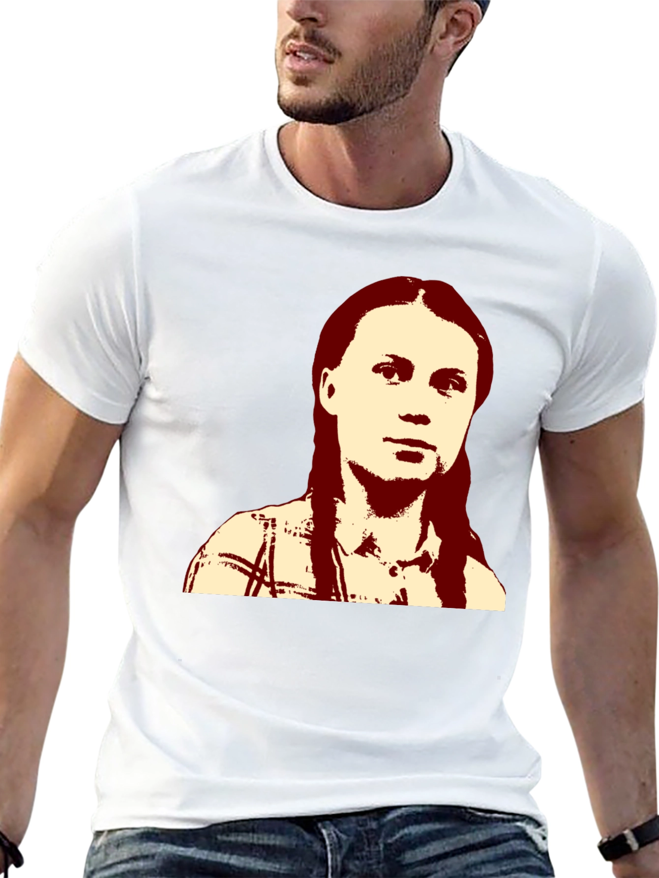 Black Greta Thunberg Portrait Black T-Shirt view 13