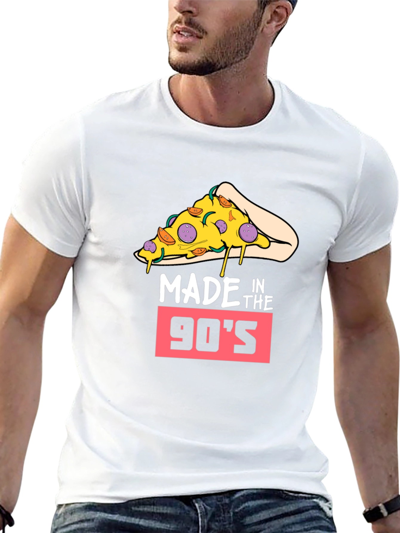 Black Made in the 90's Pizza Slice T-Shirt - Retro Style view 13