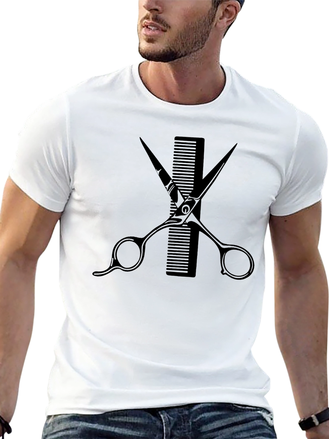 Black Barber Scissors & Comb Graphic Tee - Black Cotton view 13