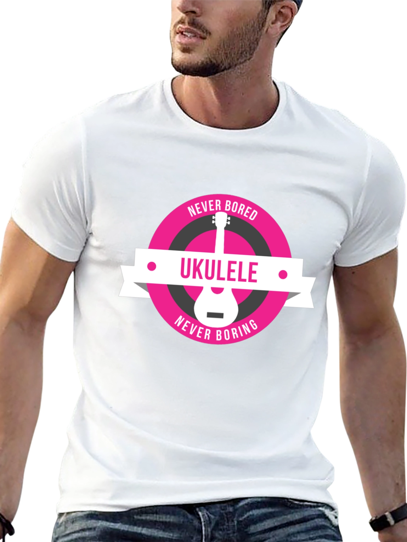 Black Ukulele Never Bored T-Shirt - Music Lover Tee view 13