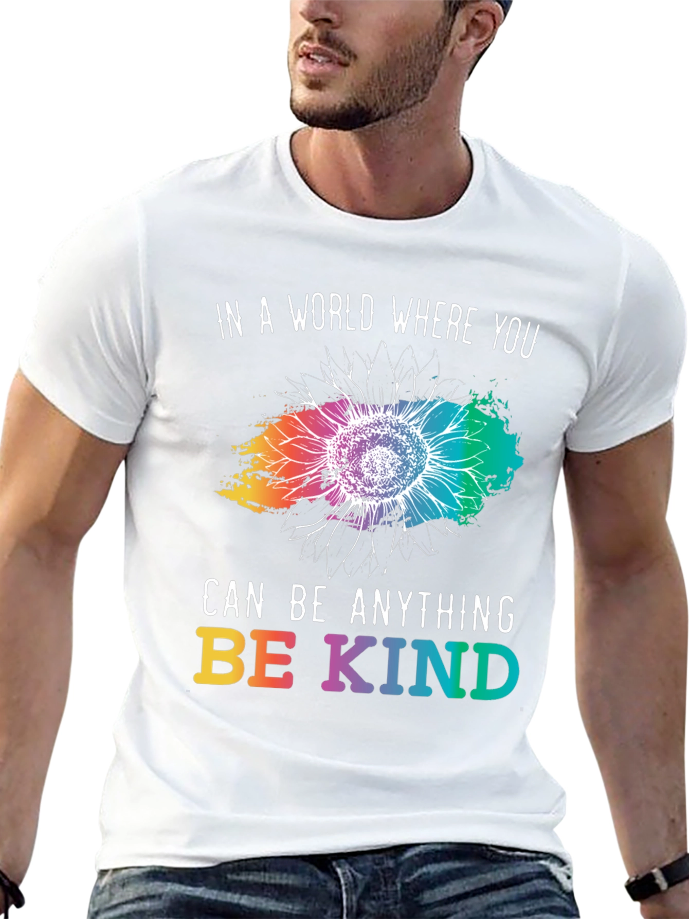 Black Be Kind T-Shirt - Rainbow Sunflower Design view 13