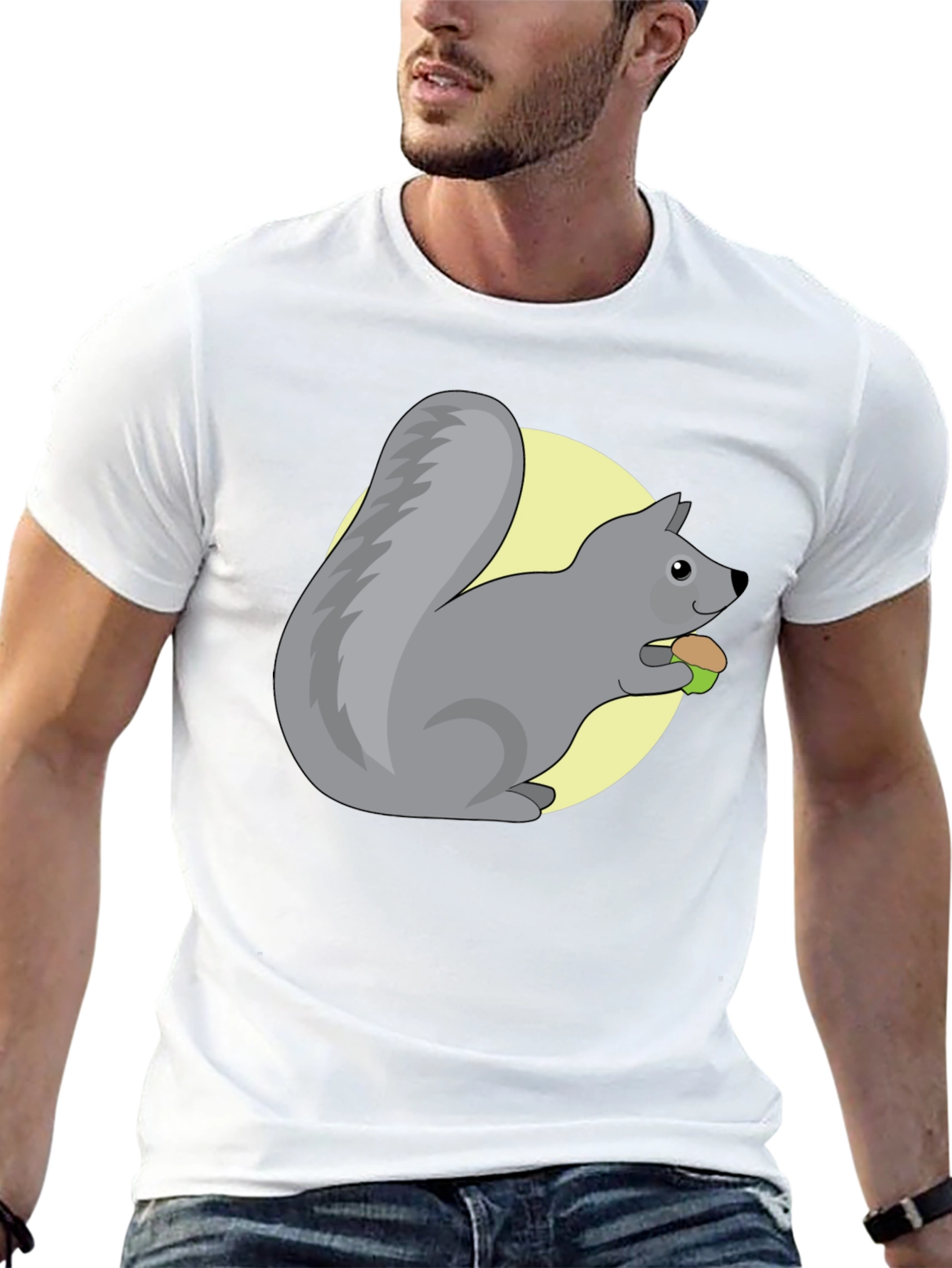 Cute Squirrel Eating Nut Graphic Tee - Black - 13