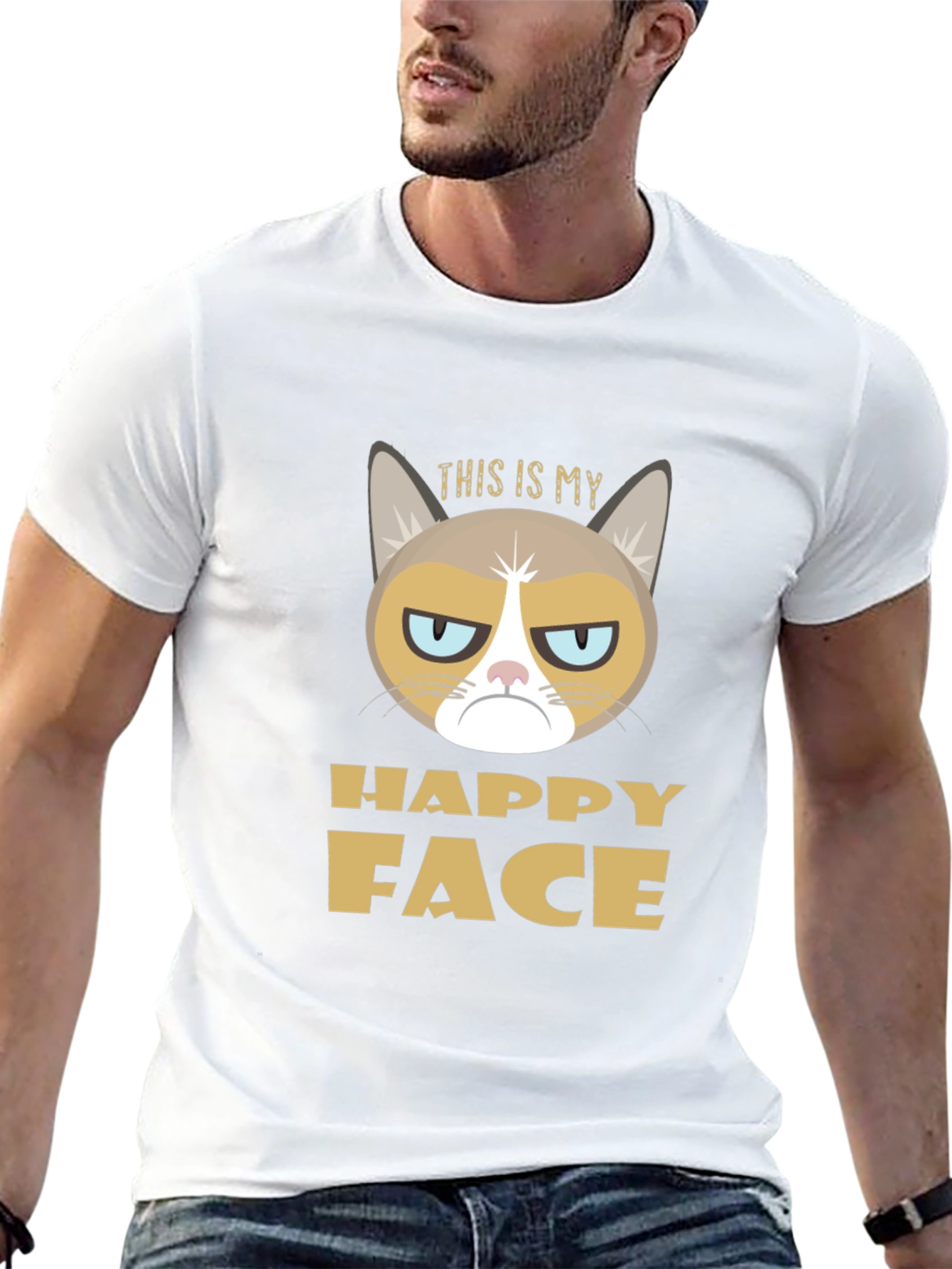 Black Grumpy Cat "This is My Happy Face" T-Shirt view 13