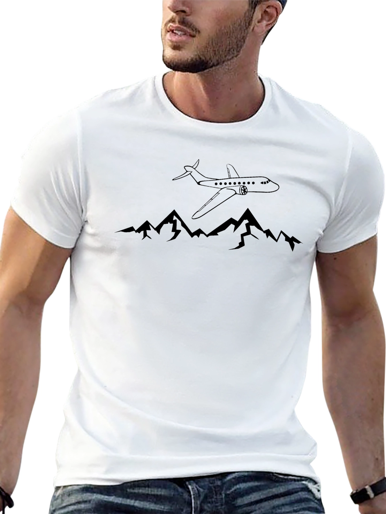 Black Mountain Airplane T-Shirt - Black Cotton Tee view 13