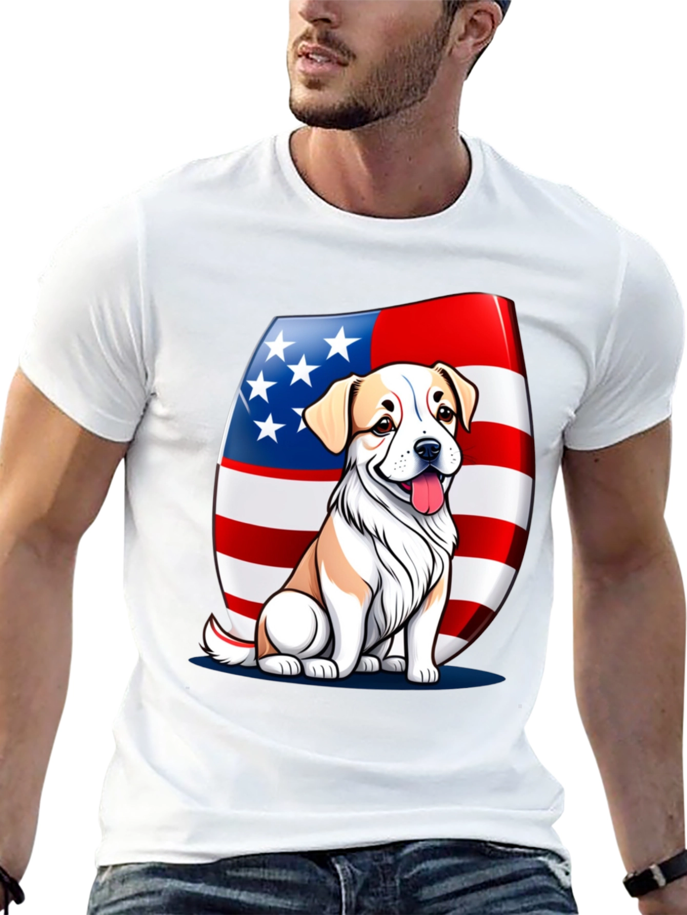 Black Patriotic Dog T-Shirt: USA Flag & Cute Pup view 13