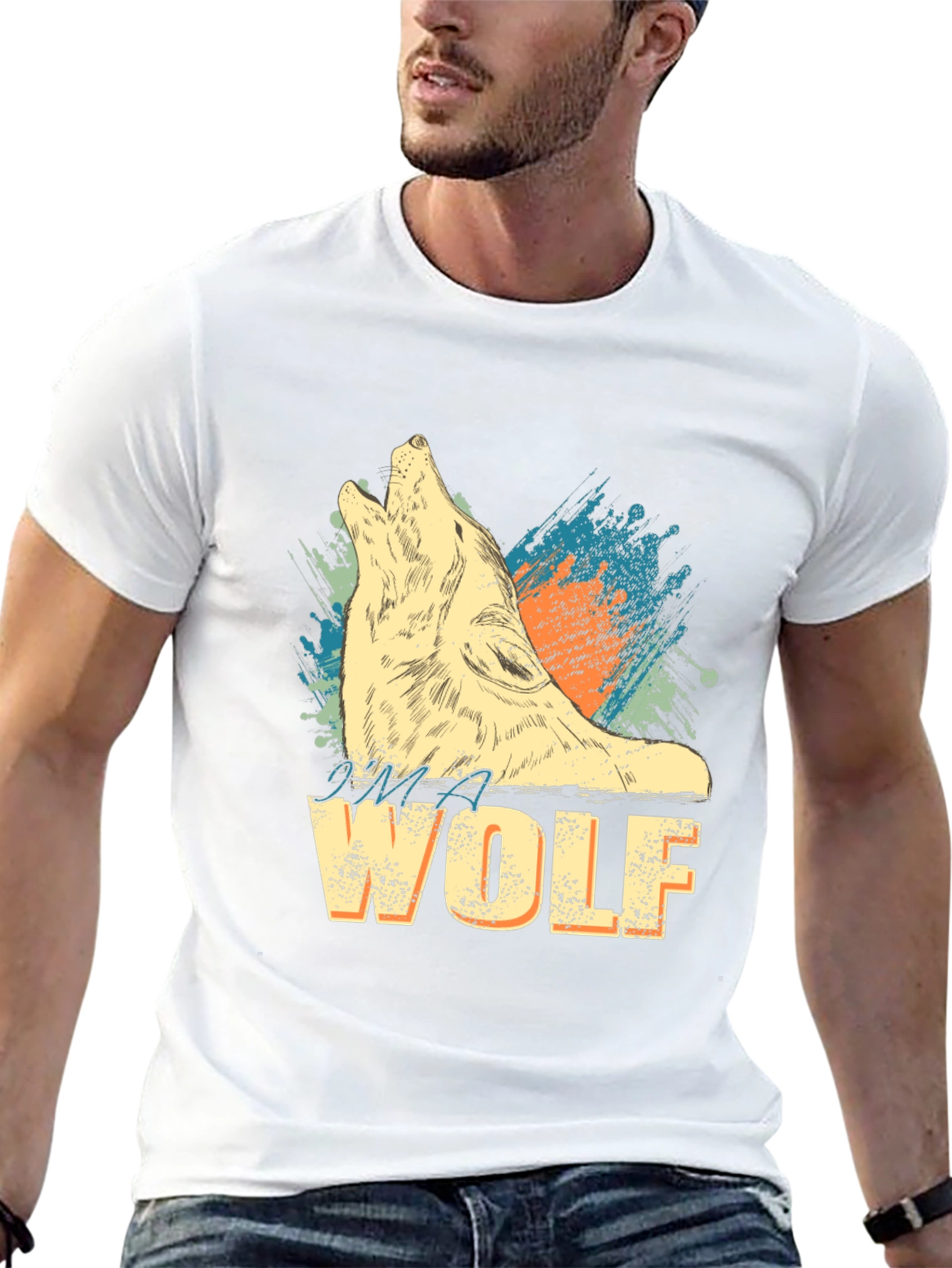 Black I'm A Wolf Graphic Print Crew Neck T-Shirt view 13