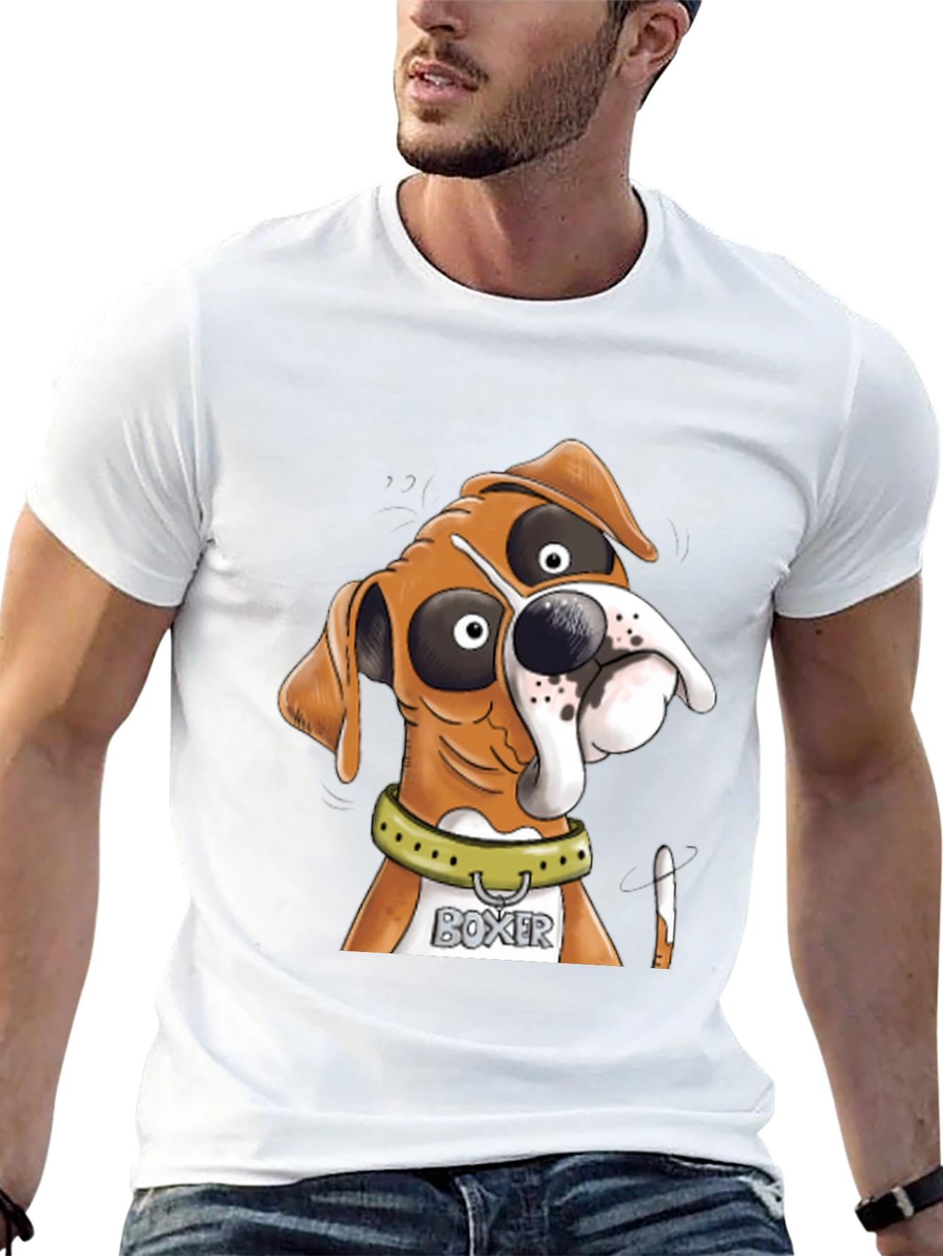 Black Boxer Dog Cartoon Graphic Tee - Unique Design view 13