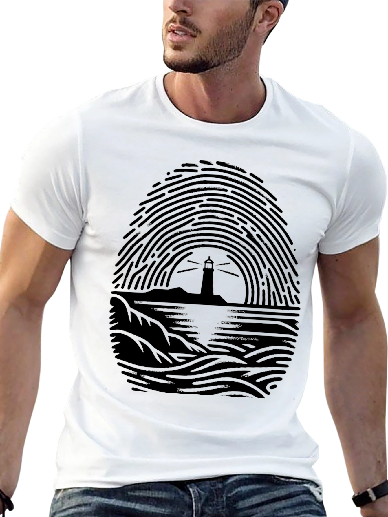 Black Lighthouse Fingerprint Graphic Tee - Black view 13