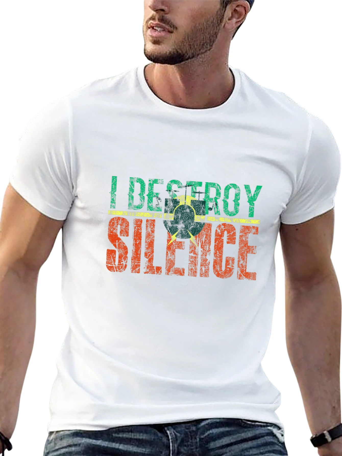 Black I Destroy Silence T-Shirt - Retro Style Tee view 13