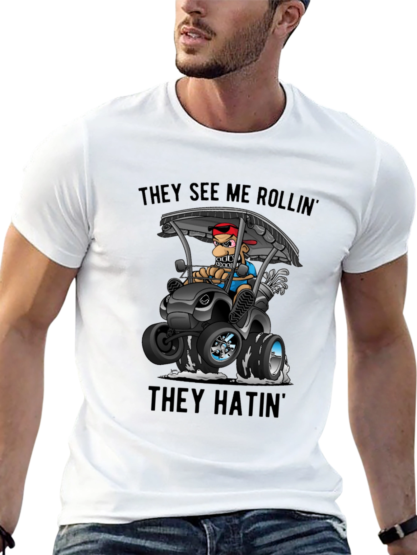 Black Funny Golf Cart T-Shirt - They See Me Rollin' view 13