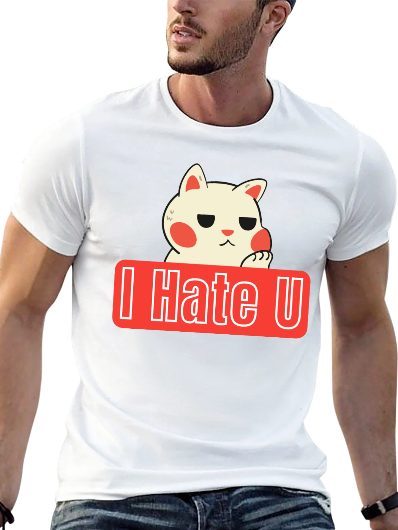 Black I Hate U Cat Graphic Tee - Funny Novelty Shirt view 13