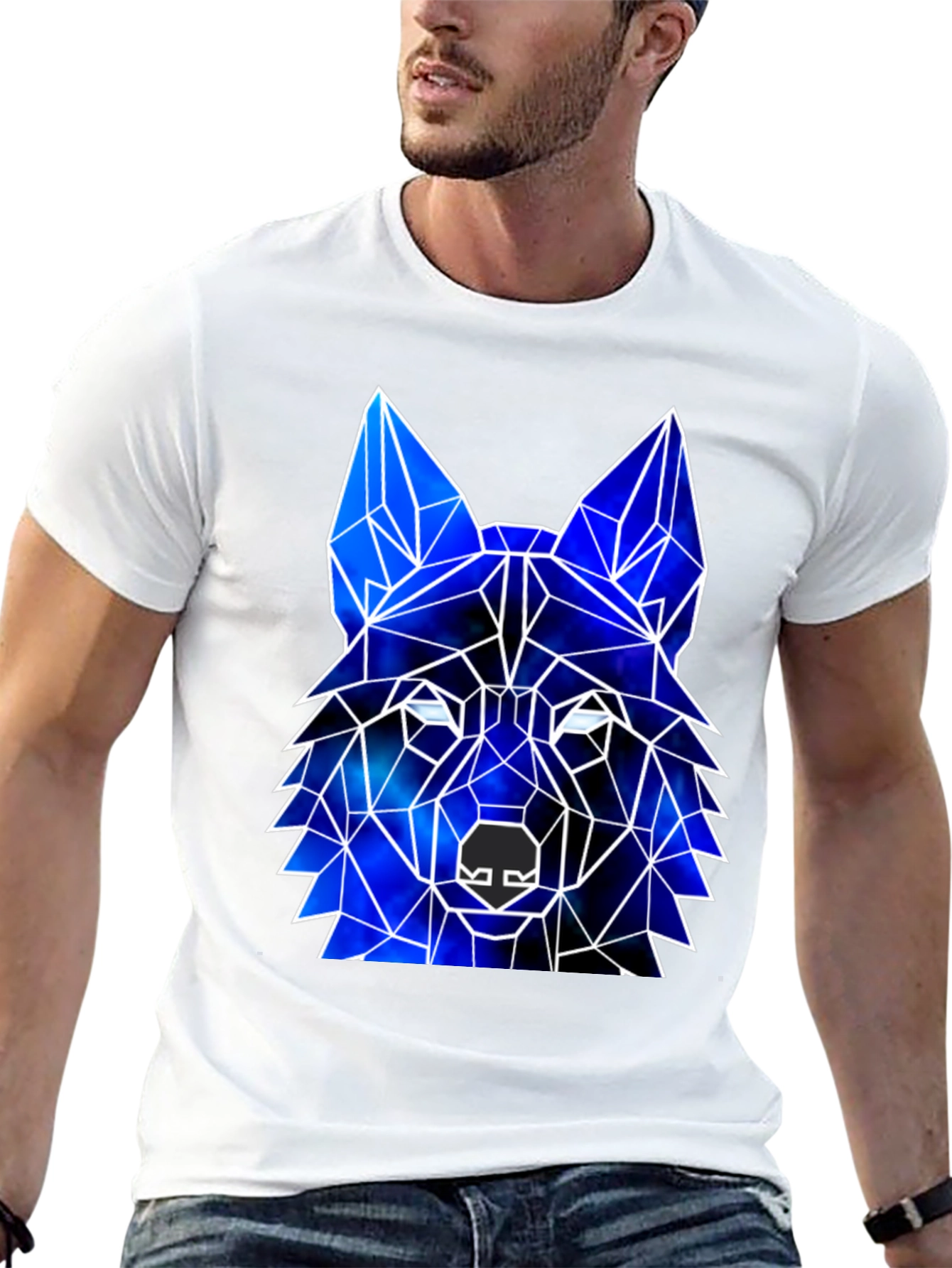 Black Geometric Wolf Galaxy Black T-Shirt view 13