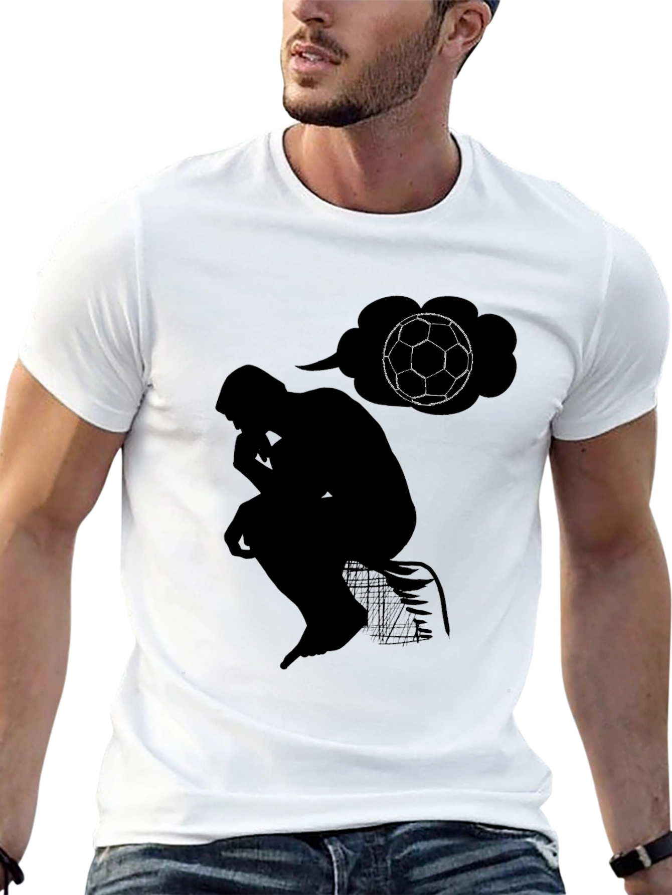 Black The Thinker Soccer T-Shirt - Black Cotton Tee view 13