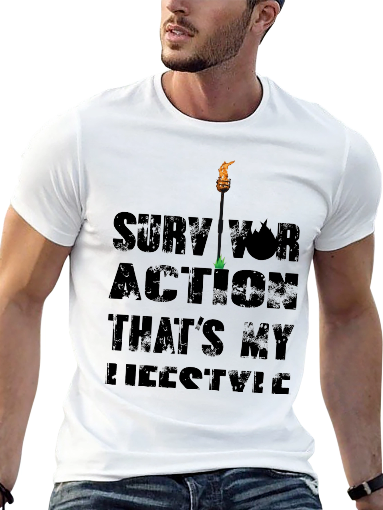 Black Survivor Action Lifestyle Graphic Print Black T-Shirt view 13