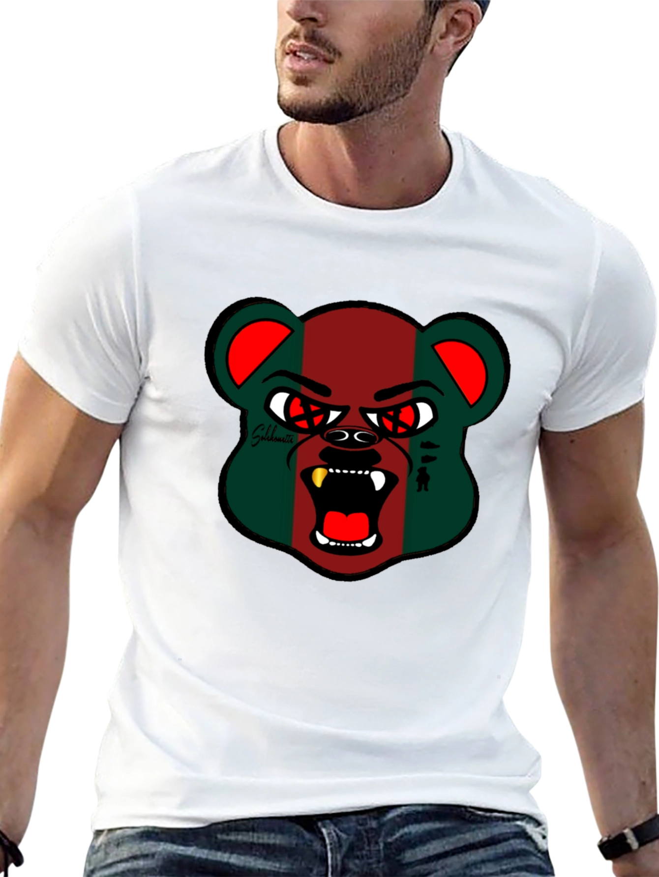 Black Men's Black Graphic Tee - Bear Design view 13