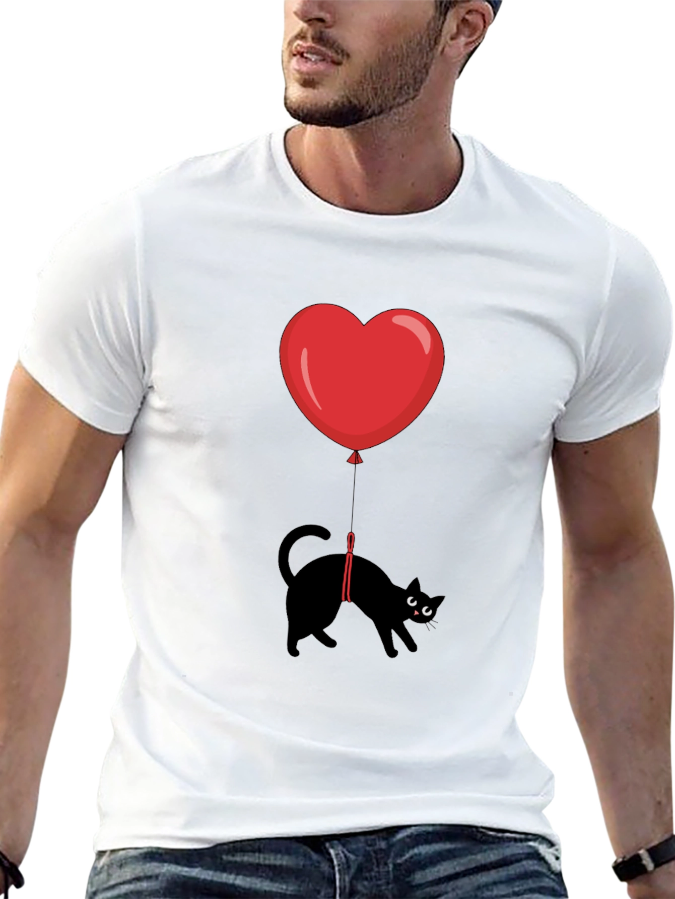 Black Black Cat Heart Balloon T-Shirt view 13