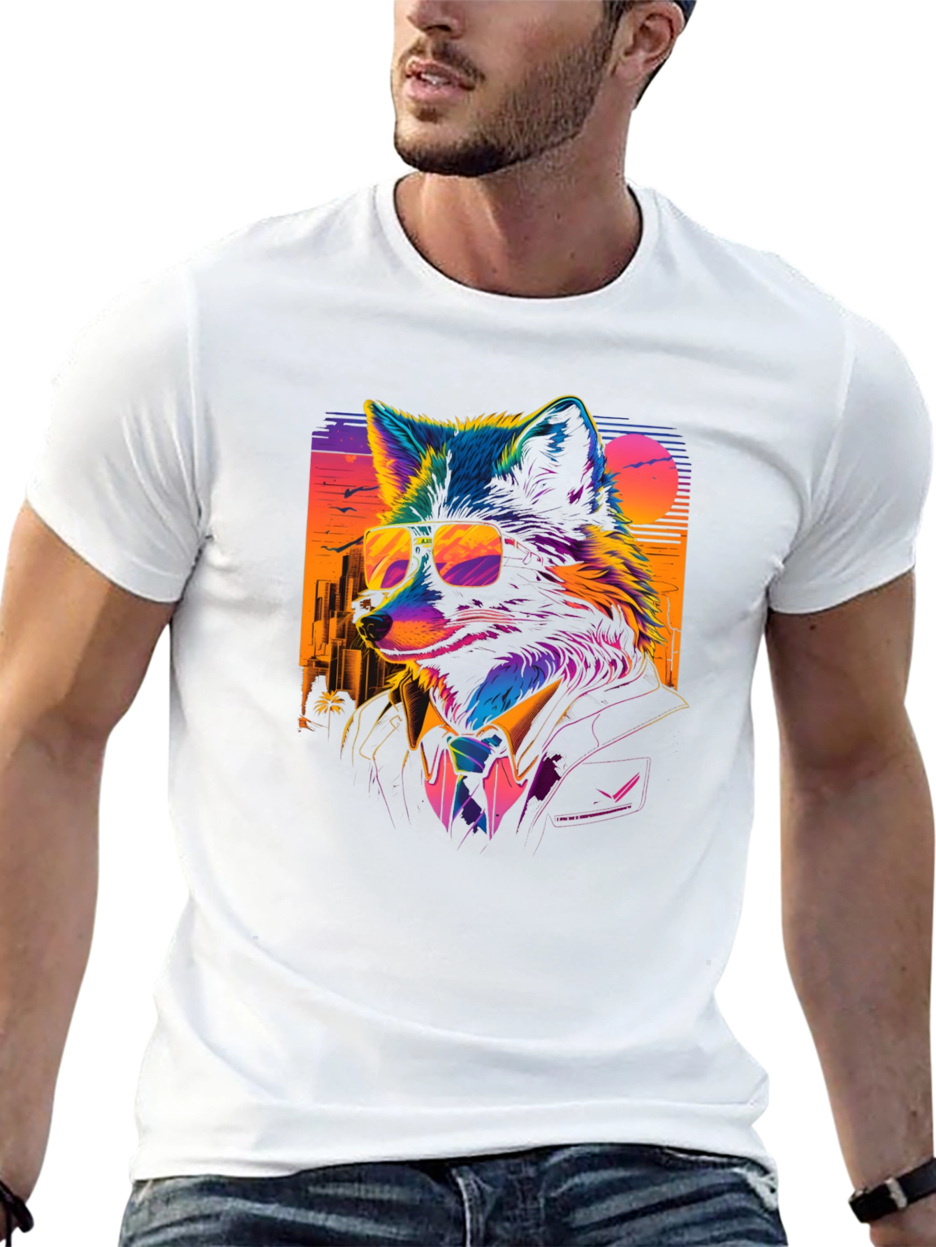 Black Cool Fox in Suit T-Shirt - Vibrant Graphic Tee view 13