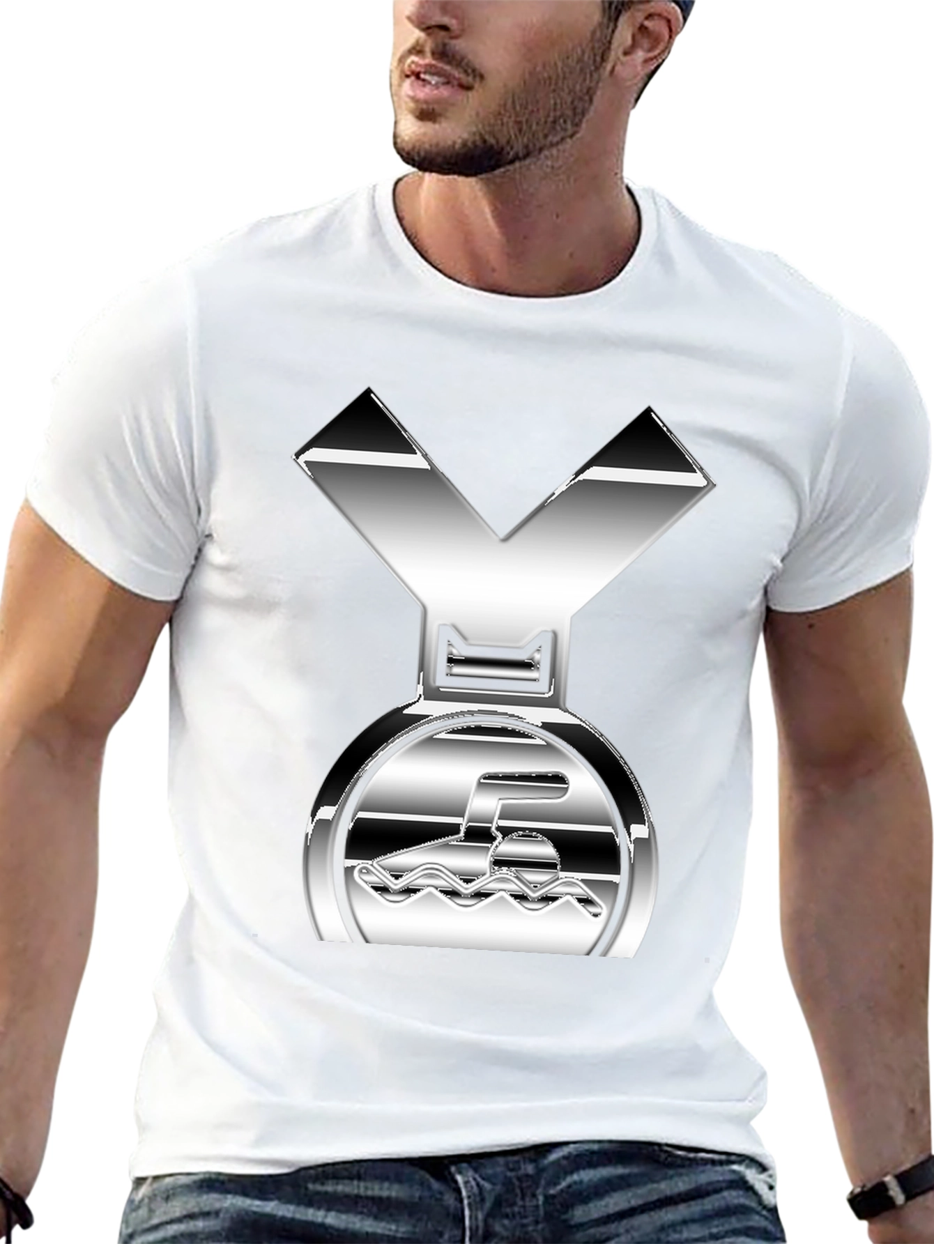 Swimming Medal Graphic Tee - Silver Design - 13