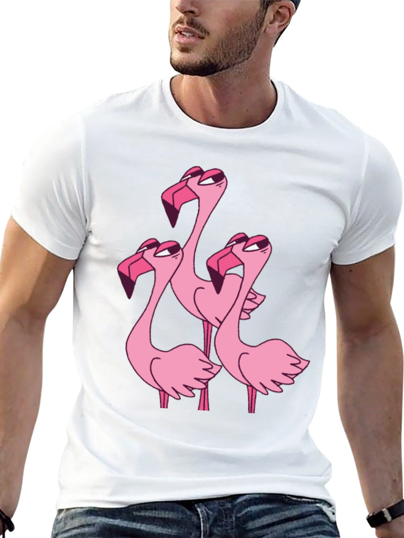 Black Flamingo Cartoon Graphic Black T-Shirt view 13