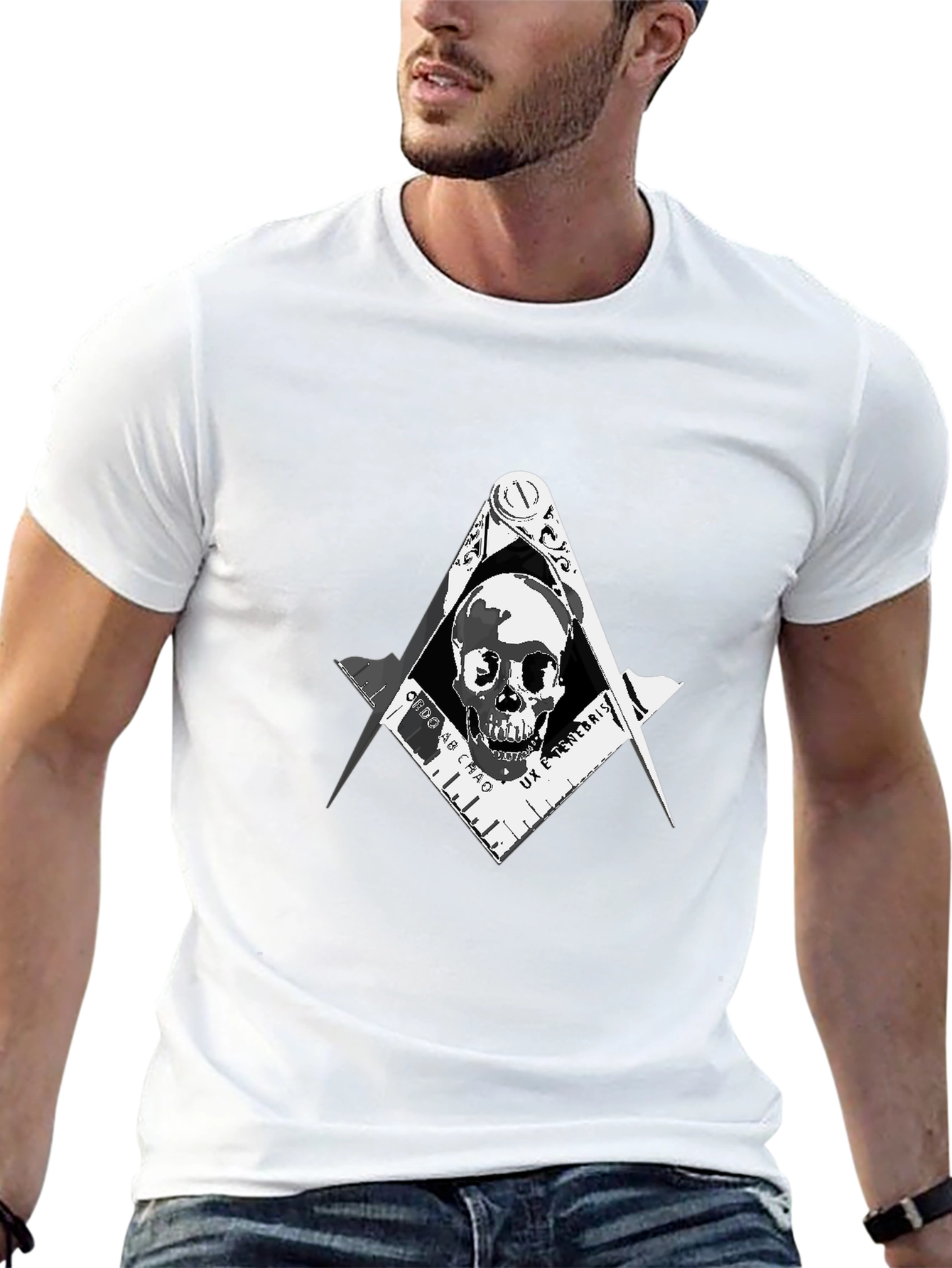 Black Skull Masonic T-Shirt - Men's Graphic Tee view 13