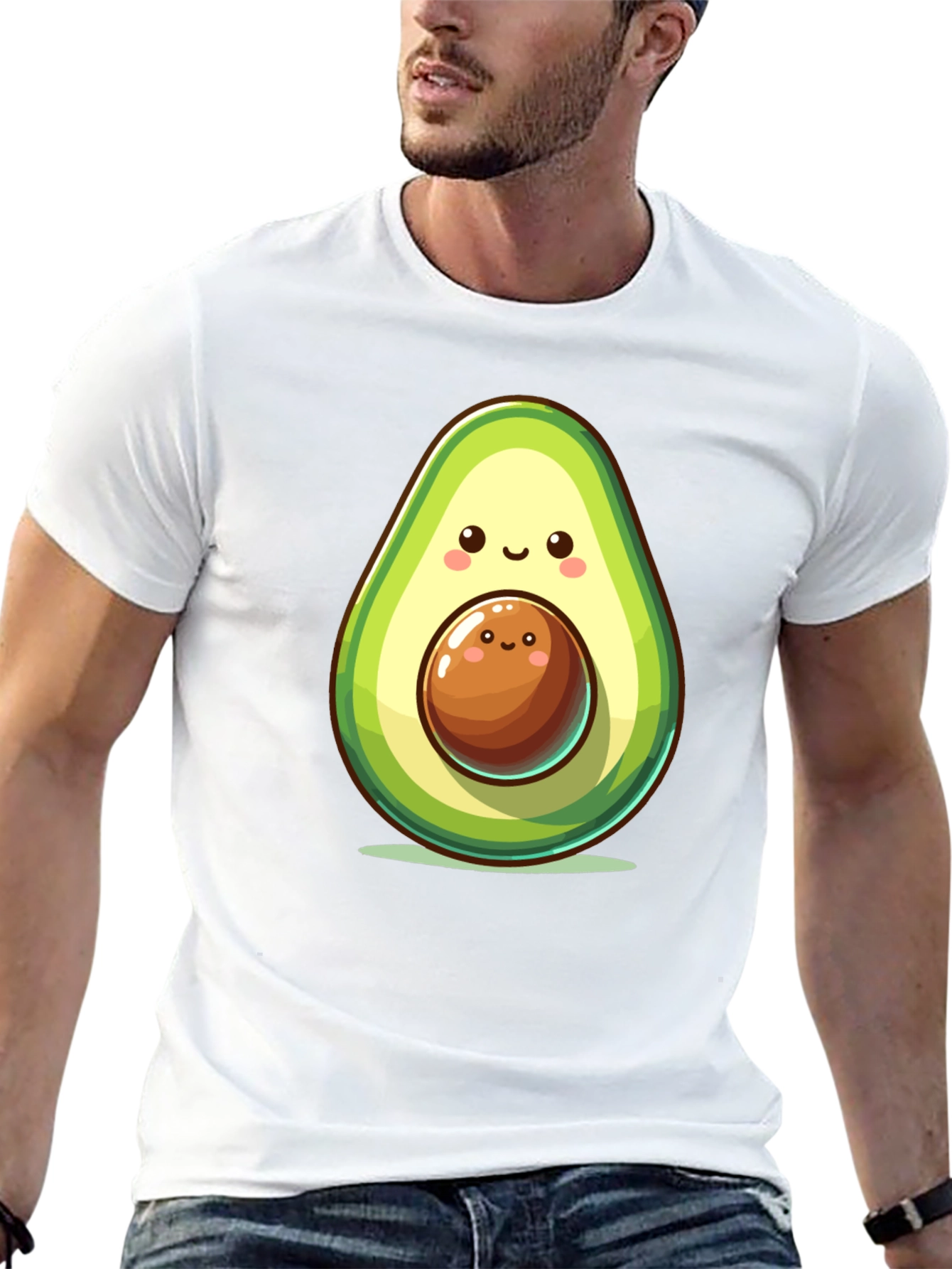 Black Cute Avocado Cartoon Graphic Black T-Shirt view 13