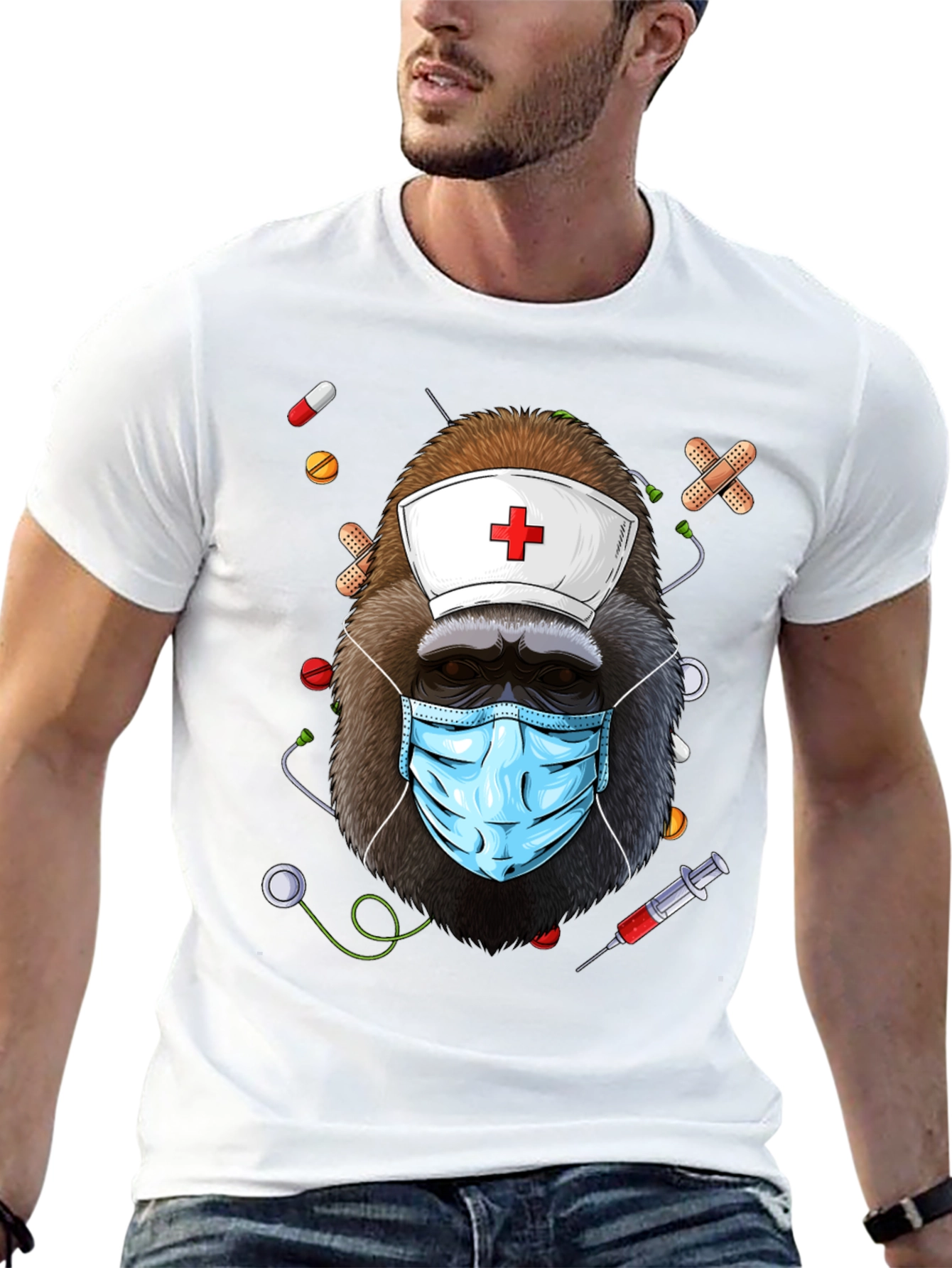 Black Nurse Gorilla T-Shirt - Medical Humor Tee view 13