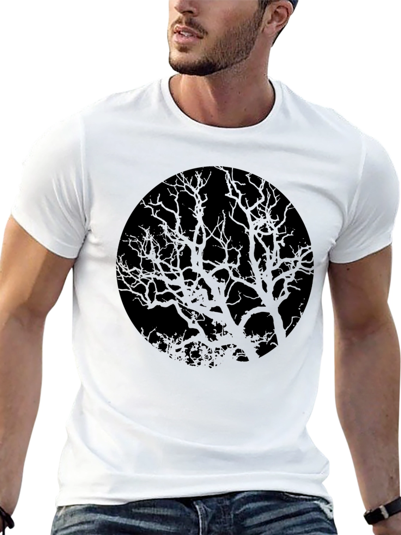 Black Black Tree Silhouette Graphic Tee - Men's Short Sleeve Crew Neck view 13