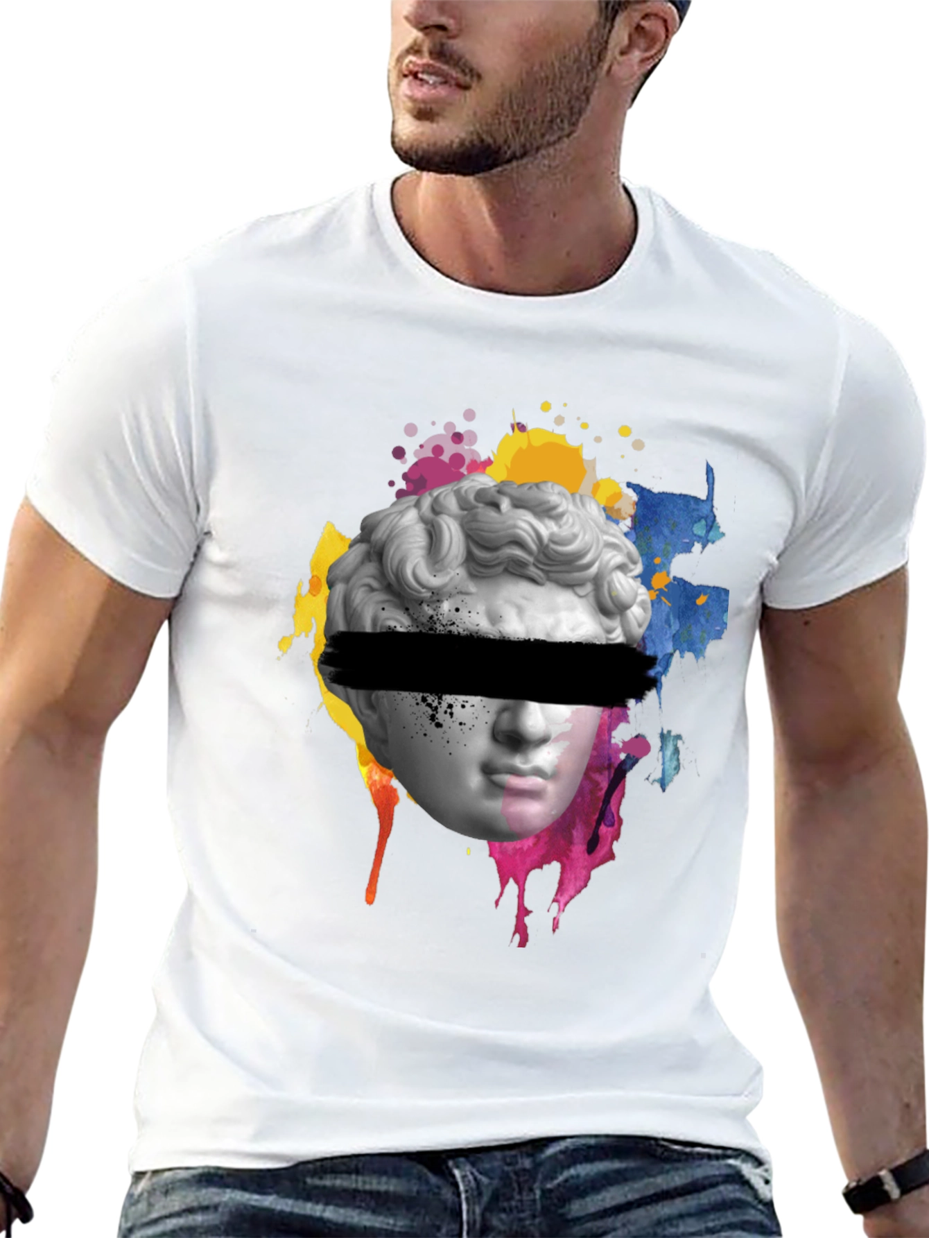 Black Statue Head Graphic Tee - Artistic Streetwear view 13