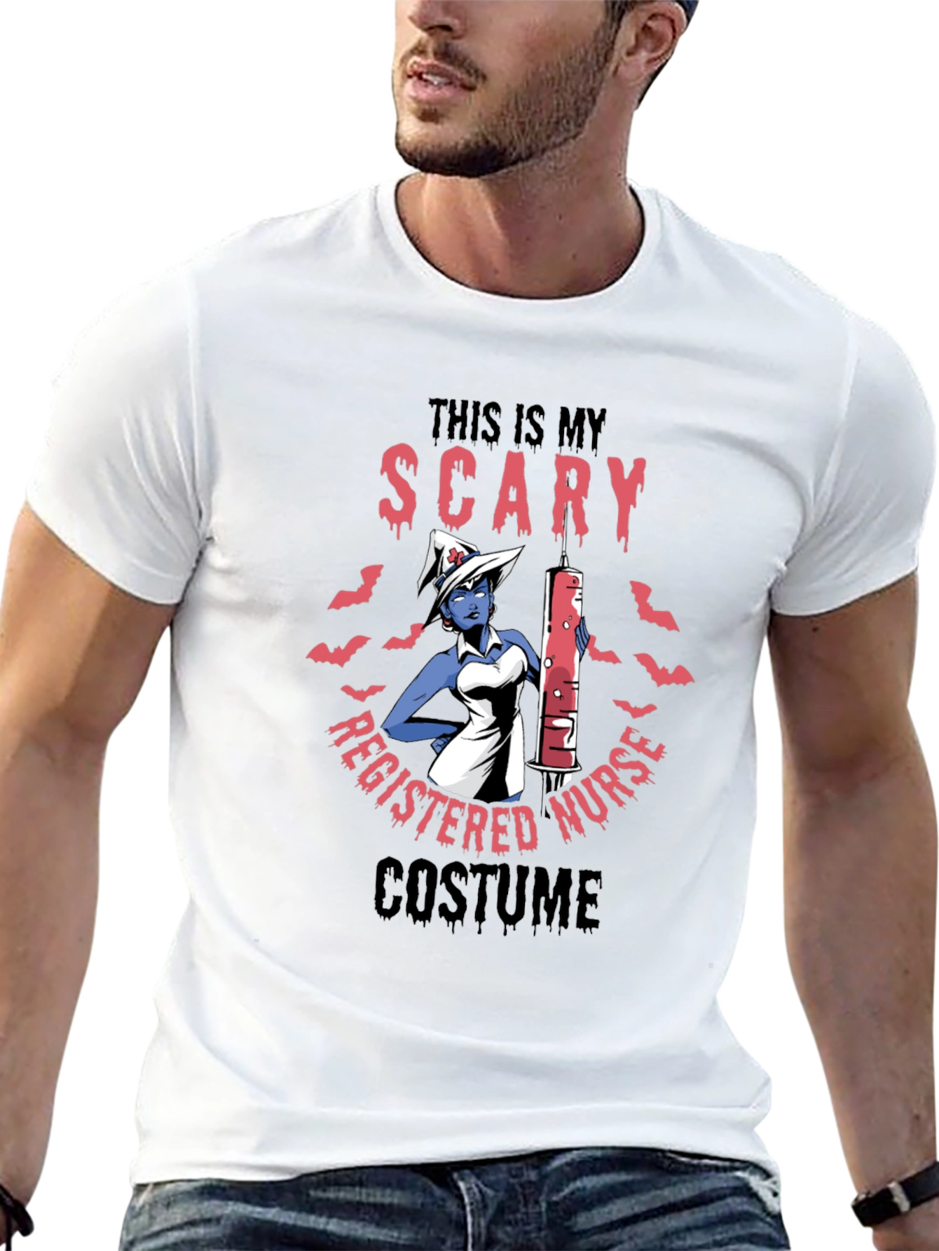 Black Scary Nurse Halloween Costume T-Shirt view 13