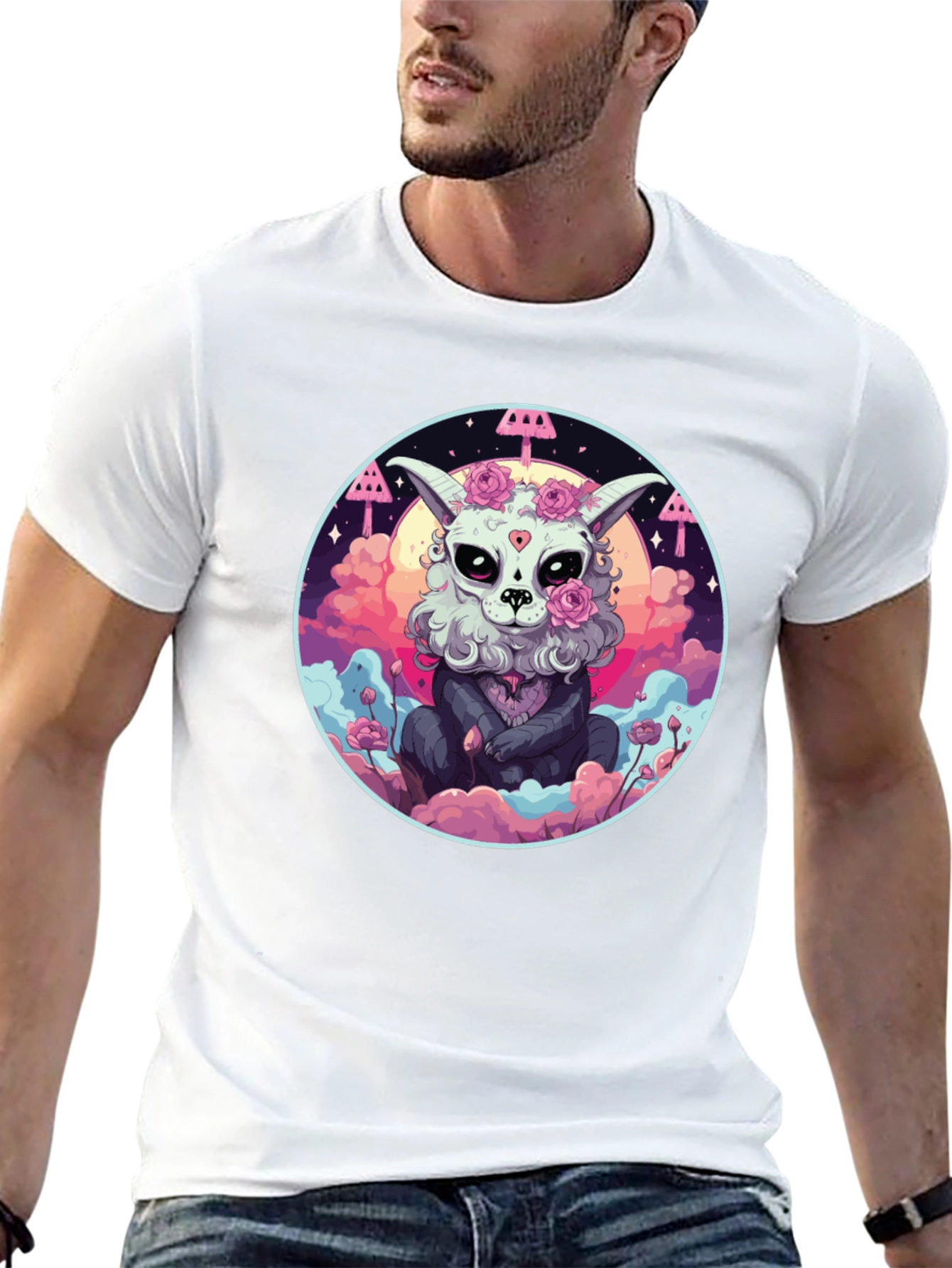 Black Gothic Sugar Skull Bunny T-Shirt view 13